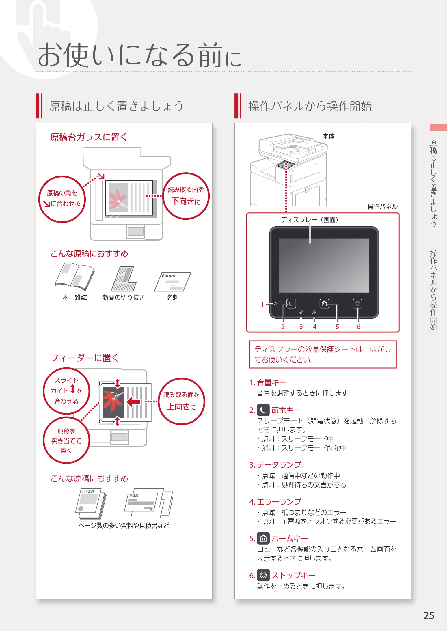 キヤノン WG7350F/7350FM WG7300 series 設置・基本操作マニュアル 2019年4月11日更新(PDF:16.1MB) — お使いになる前に — 図版 25-1 — 25ページ