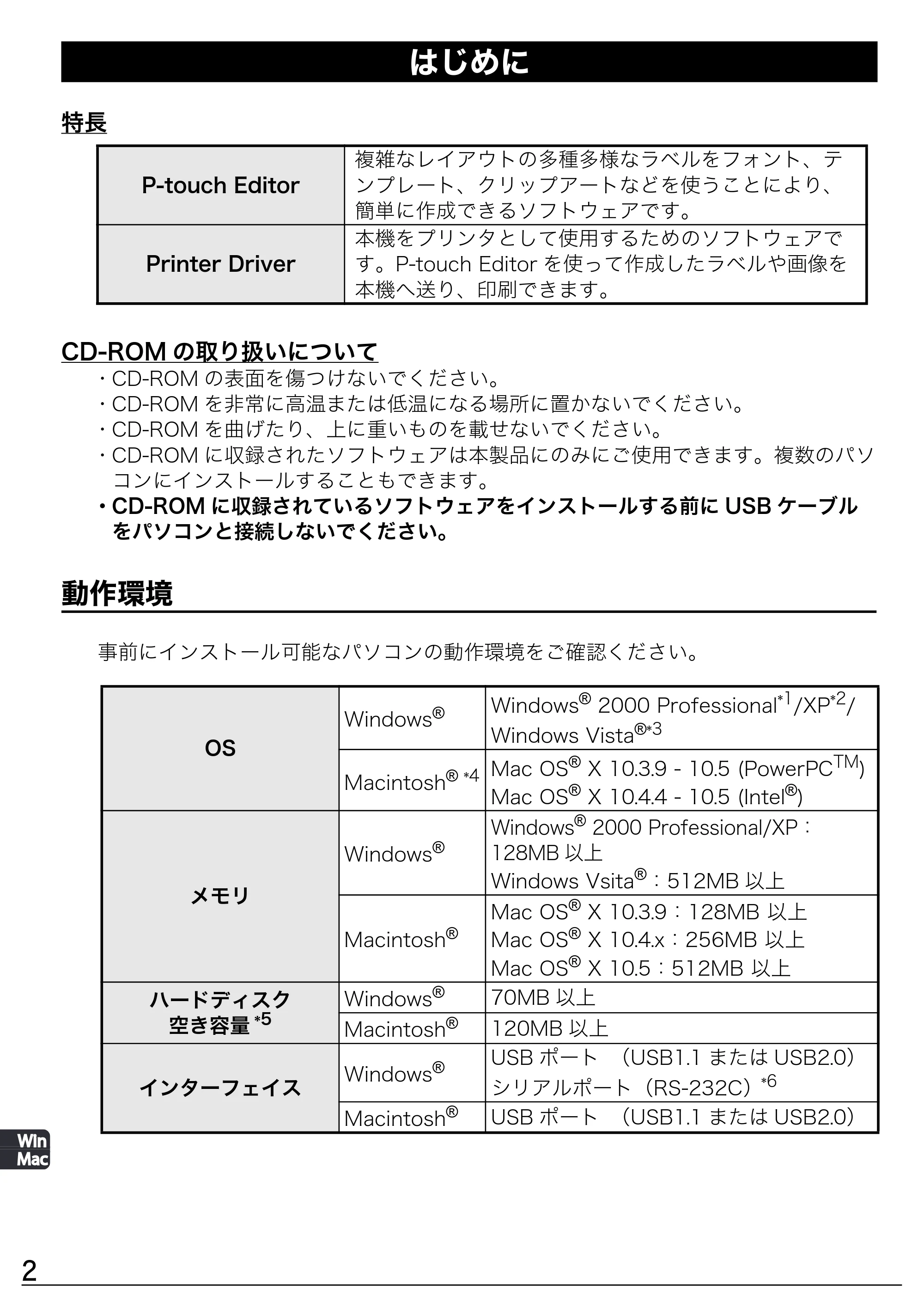 ブラザー PT-9500pc ソフトウェアインストールガイド — 原本ページ — 2ページ
