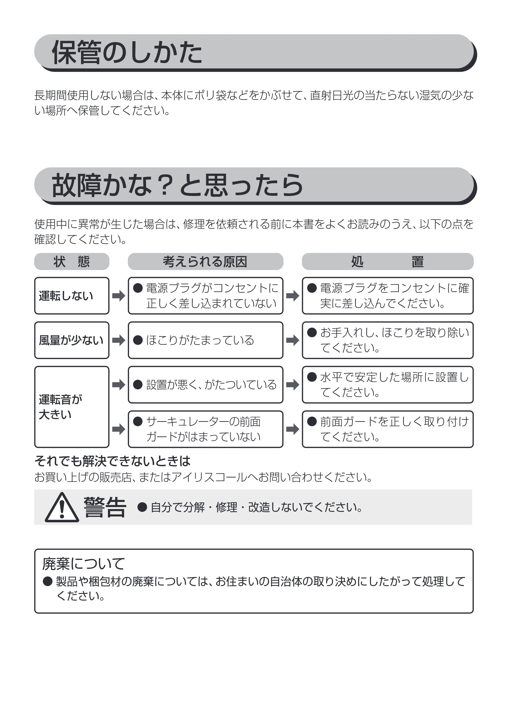 アイリスオーヤマ PCF-MKM15N 取扱説明書 — 保管のしかた — 原本ページ — 9ページ
