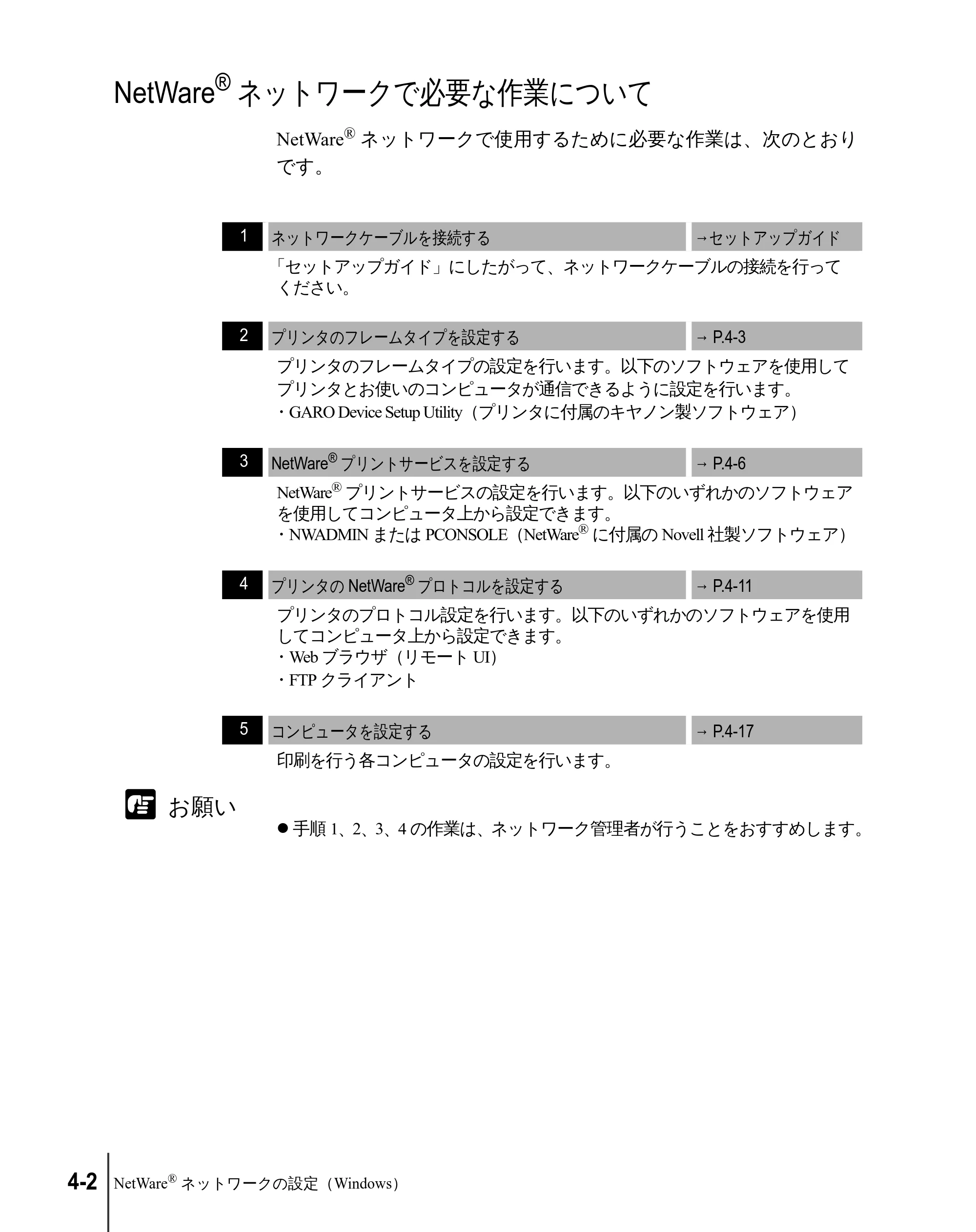 キヤノン W2200 ネットワークガイド （PDF形式／3.68Mバイト） — NetWare®ネットワークで必要な作業について — 原本ページ — 72ページ