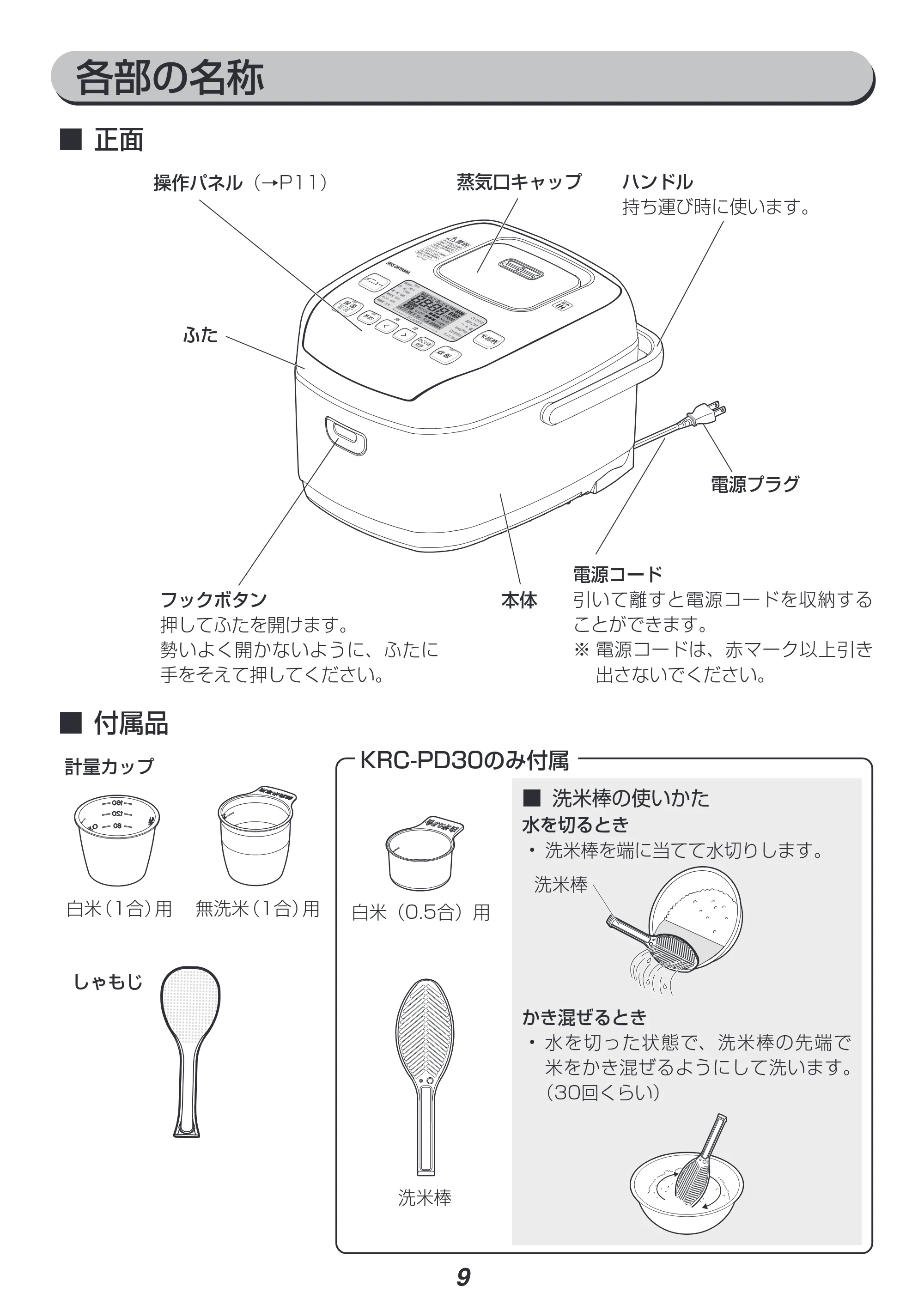 アイリスオーヤマ KRC-PD30 取扱説明書 — 原本ページ — 9ページ
