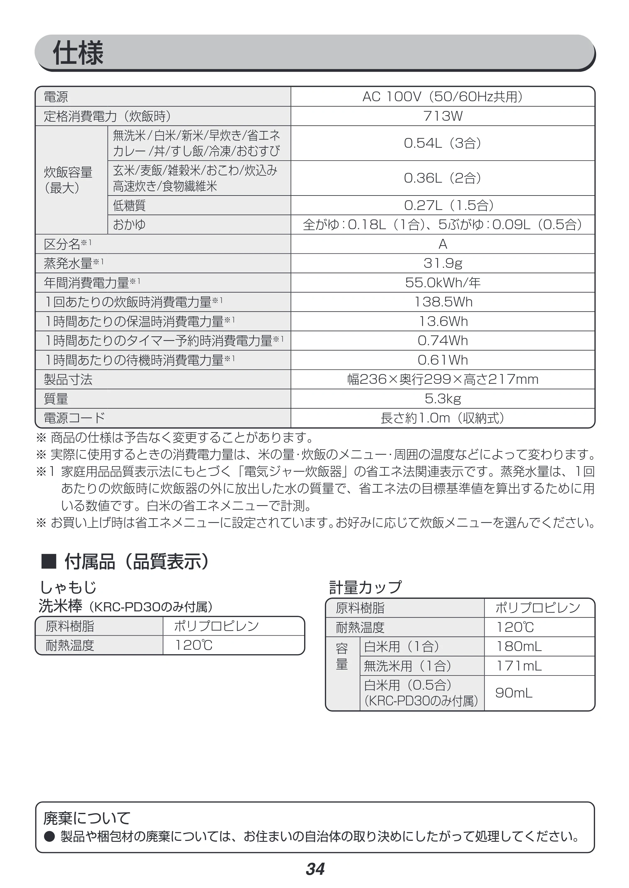 アイリスオーヤマ KRC-PD30 取扱説明書 — 原本ページ — 34ページ