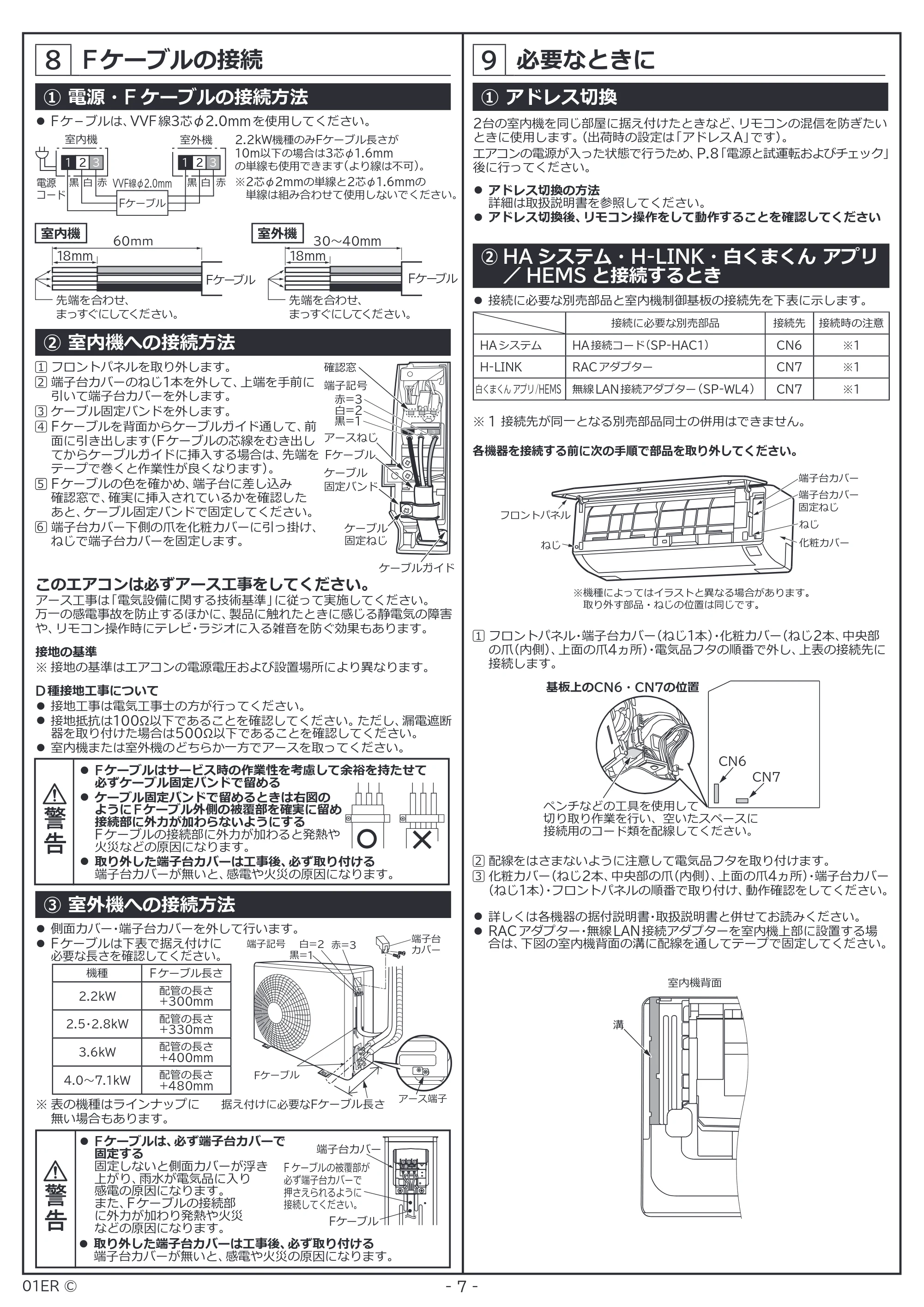 日立 RAS-ER2226S / RAS-ER2526S / RAS-ER2826S 据付説明書 — Fケーブルの接続 — 原本ページ — 7ページ