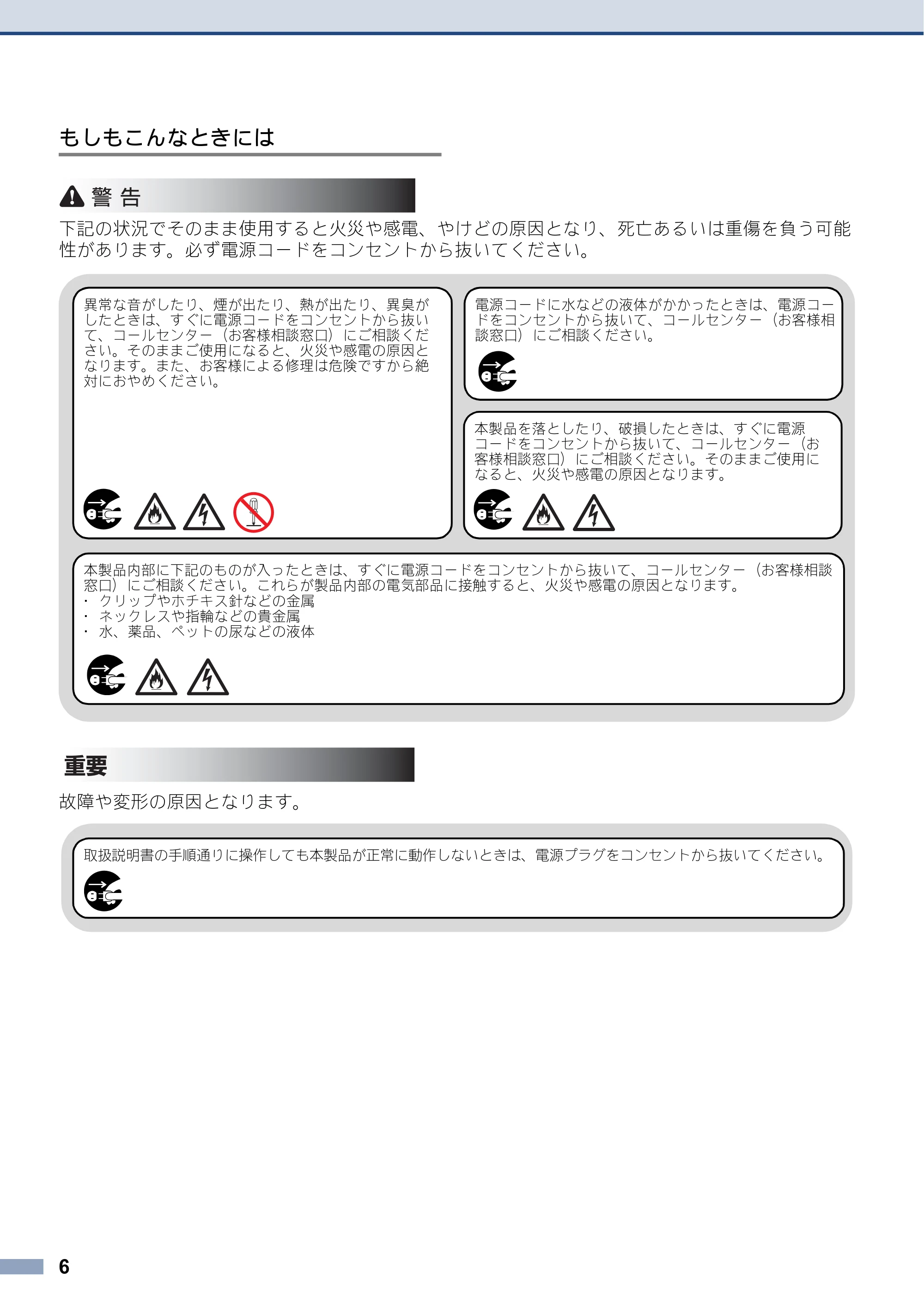 ブラザー MFC-J6580CDW / MFC-J6980CDW / MFC-J6995CDW 安全にお使いいただくために — 原本ページ — 6ページ