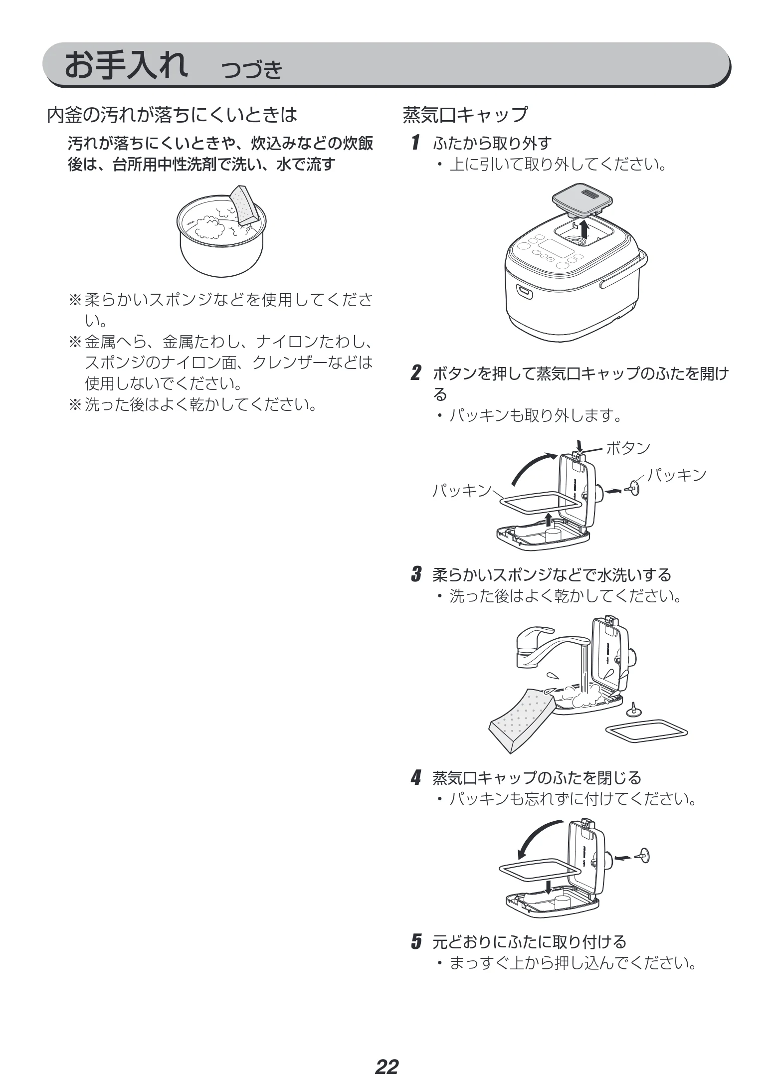 アイリスオーヤマ RC-IK10 取扱説明書 — お手入れ つづき — 図版 22-1 — 22ページ