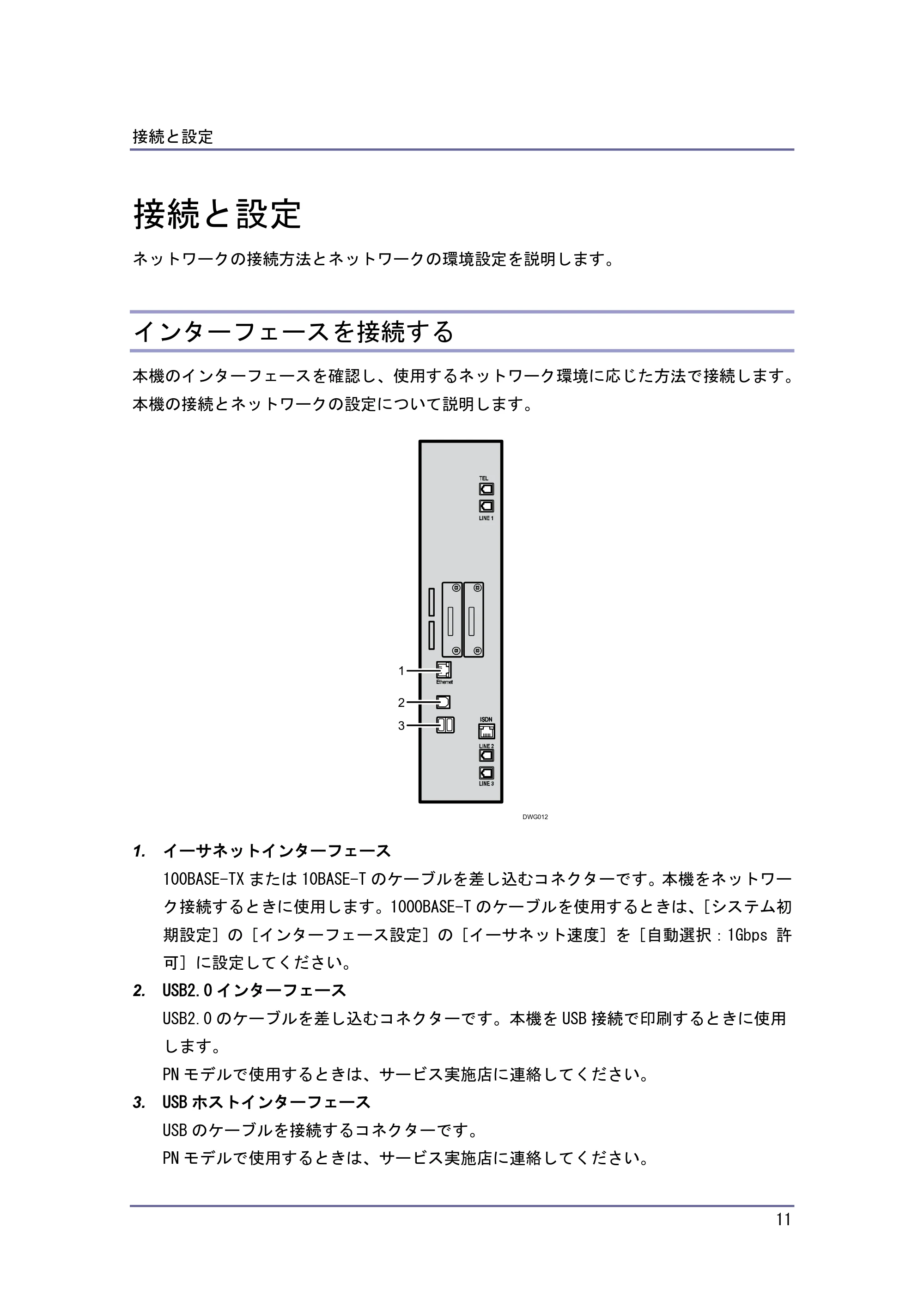 京セラ TASKalfa 4010w / TASKalfa 4011w / TASKalfa 4012w TASKalfa 4010w/4011w/4012w 使用説明書 (ネットワーク接続/システム初期設定) — 接続と設定 — 原本ページ — 11ページ