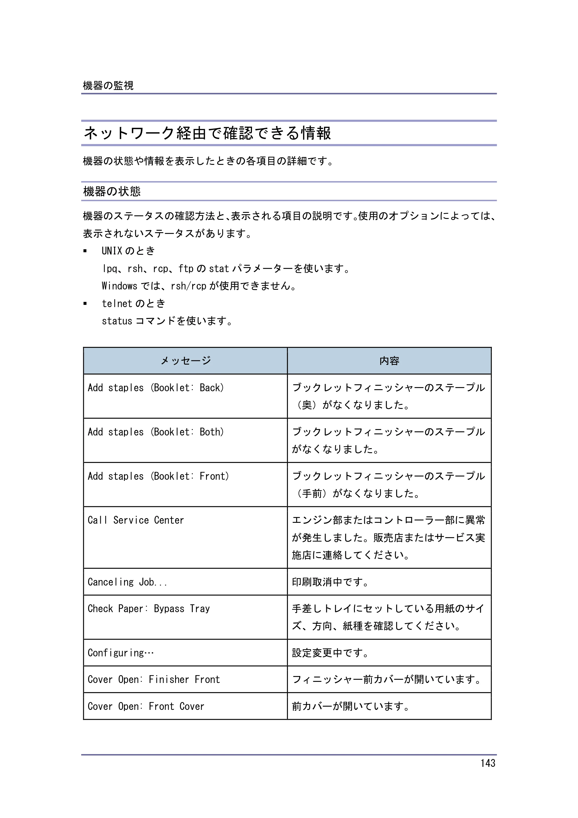 京セラ TASKalfa 4010w / TASKalfa 4011w / TASKalfa 4012w TASKalfa 4010w/4011w/4012w 使用説明書 (ネットワーク接続/システム初期設定) — ネットワーク経由で確認できる情報 — 原本ページ — 143ページ