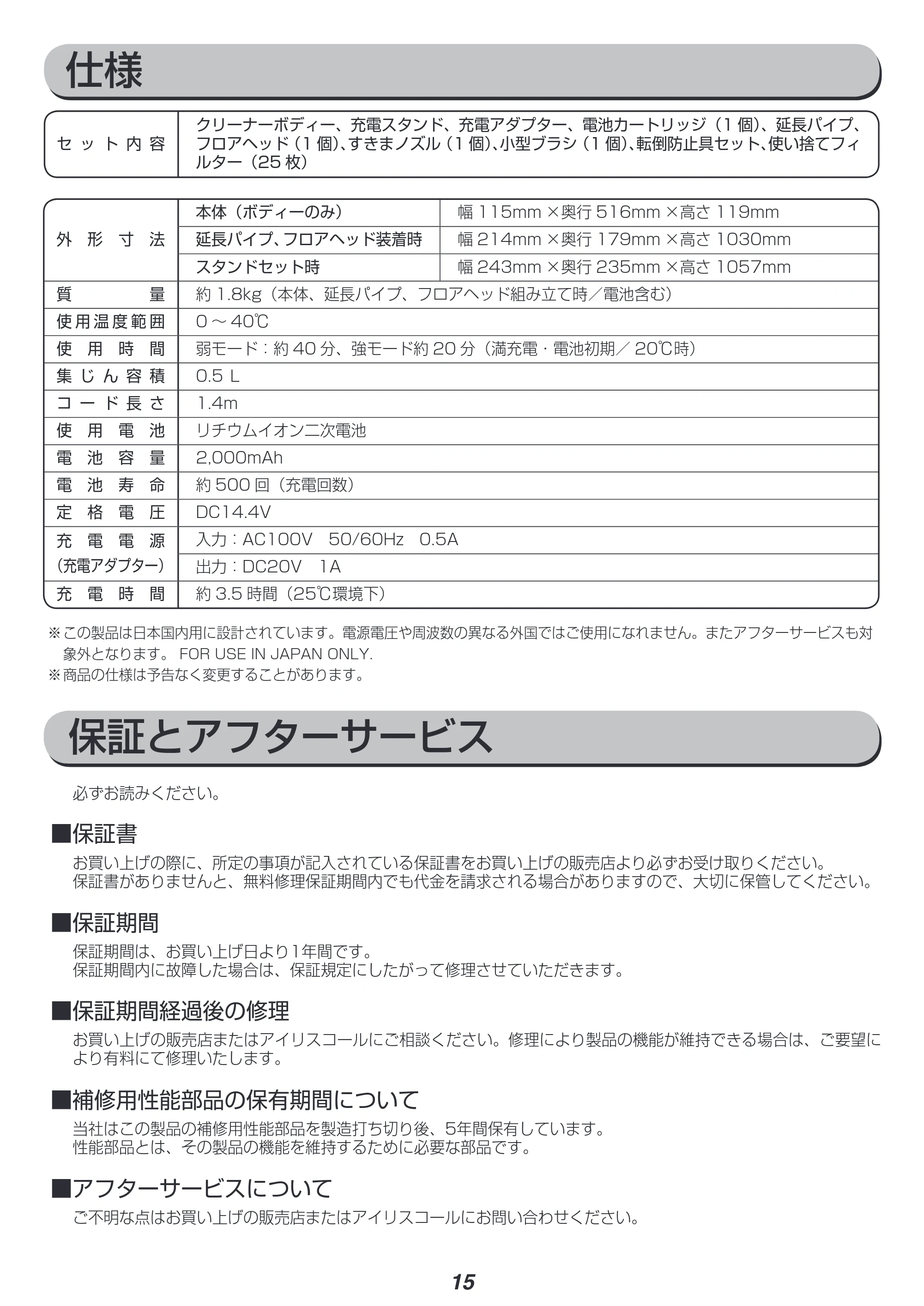 アイリスオーヤマ IC-S7LK 取扱説明書 — 原本ページ — 15ページ