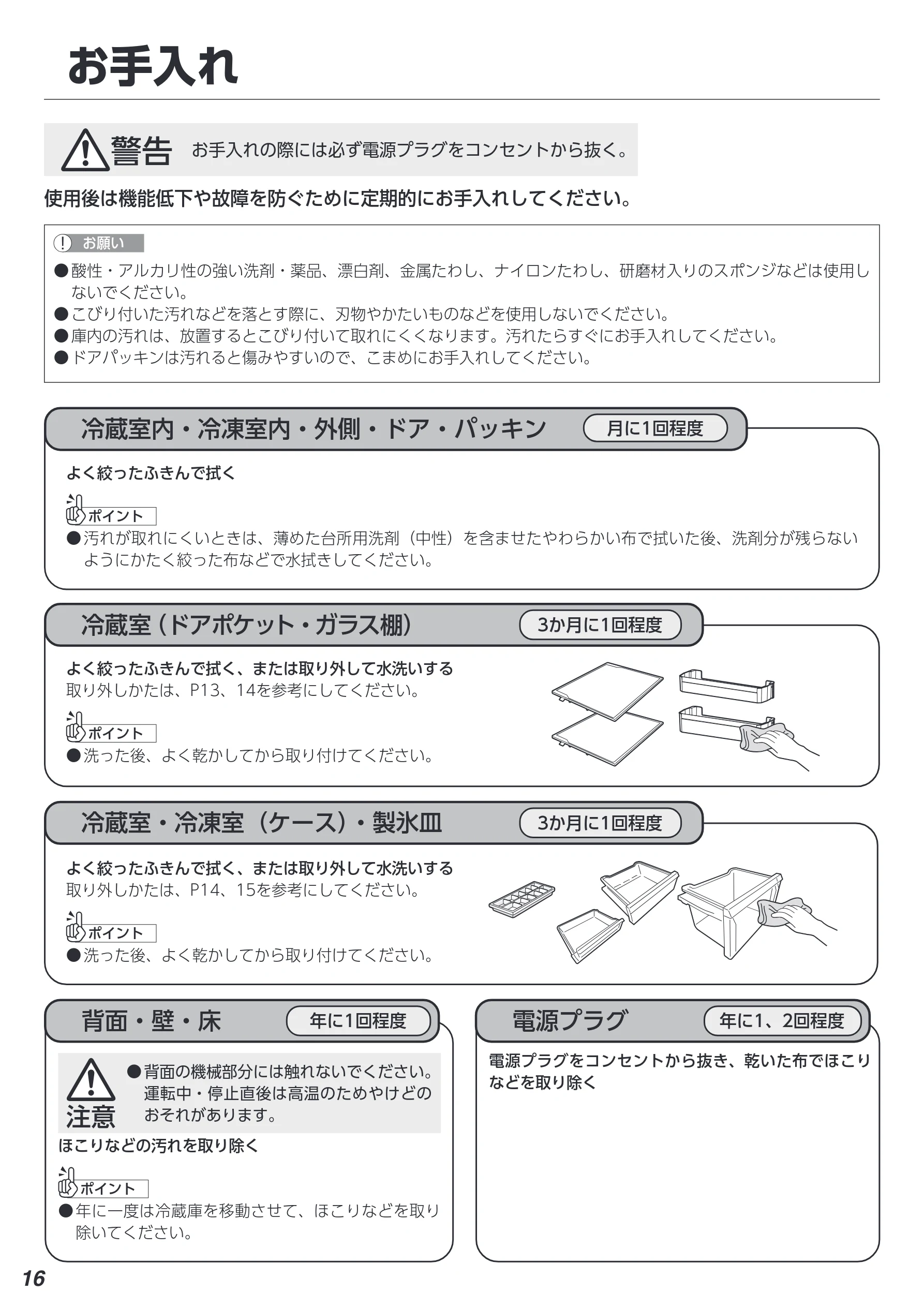 アイリスオーヤマ IRSN-15B-CW 取扱説明書 — お手入れ — 図版 16-1 — 16ページ
