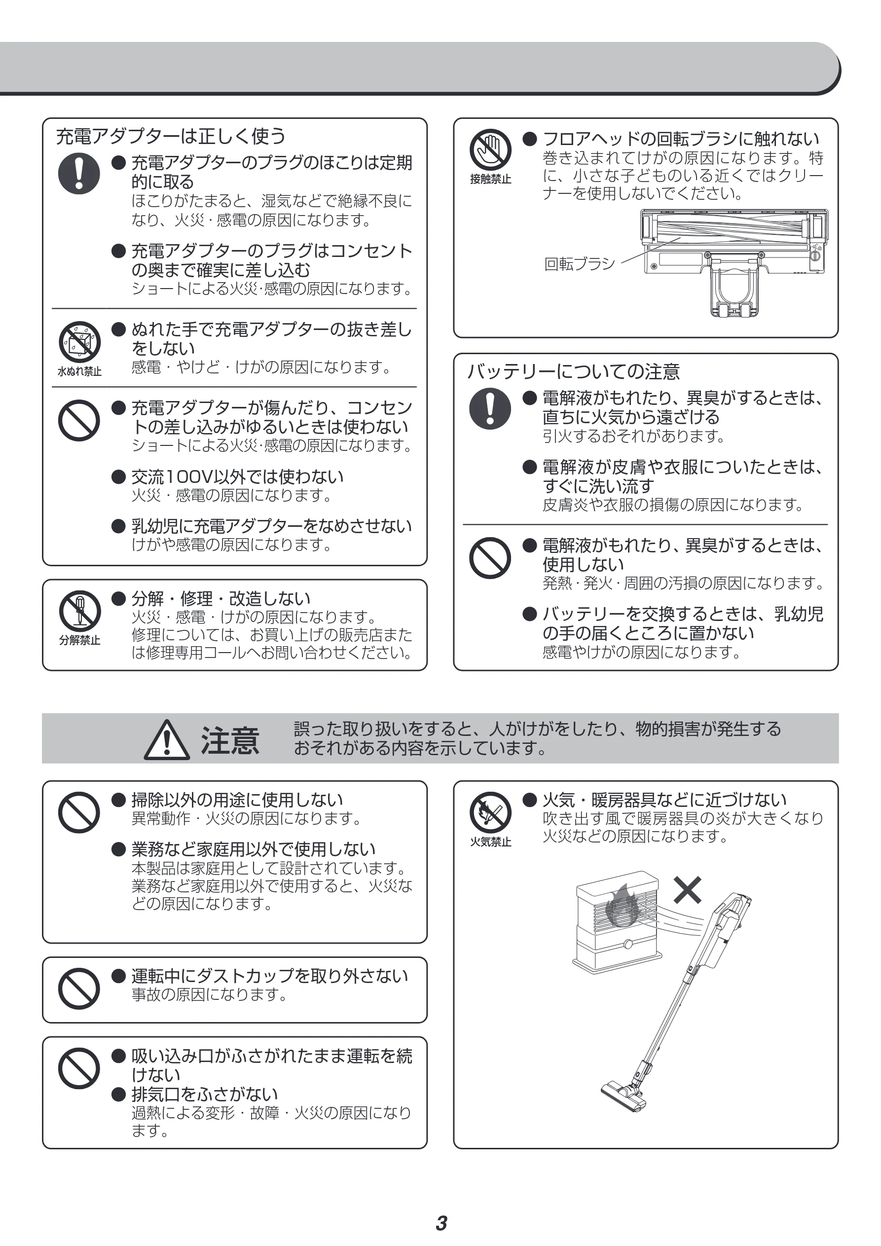 アイリスオーヤマ SCD-181P 取扱説明書 — 注意 誤った取り扱いをすると、人がけがをしたり、物的損害が発生する おそれがある内容を示しています。 — 図版 3-1 — 3ページ