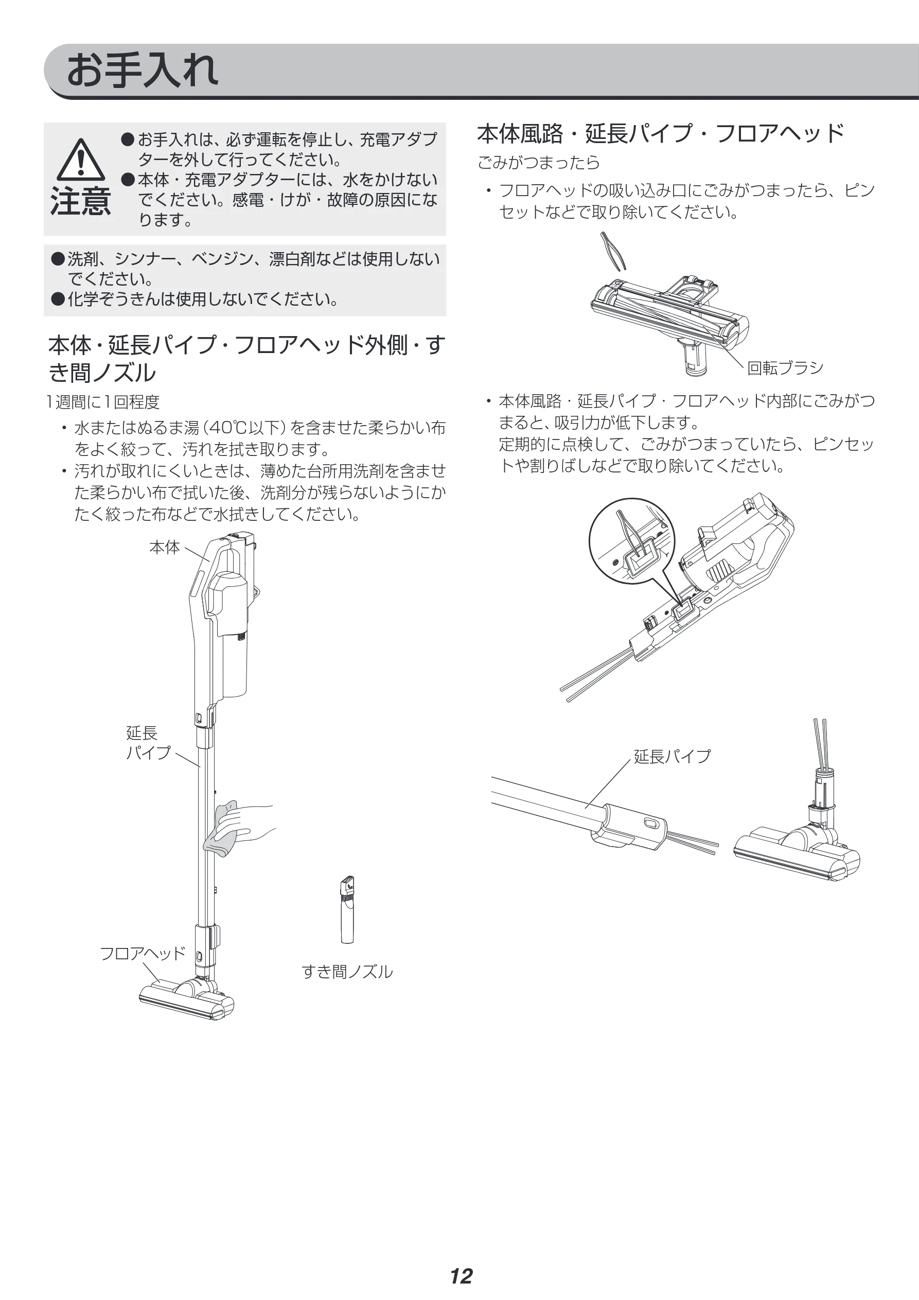 アイリスオーヤマ SCD-181P 取扱説明書 — お手入れ — 図版 12-1 — 12ページ