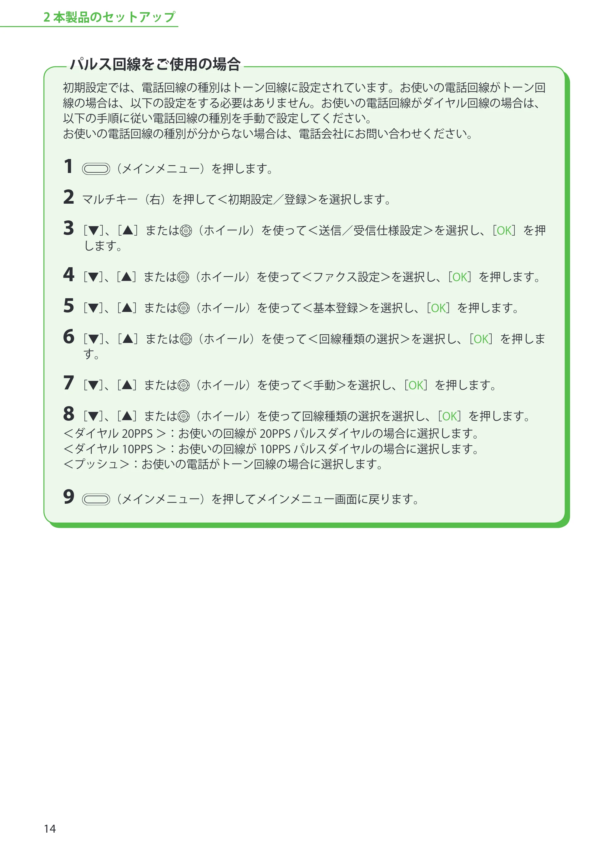 キヤノン iR C2110N/C2110F スタートアップガイド （PDF形式／2.7Mバイト） — パルス回線をご使用の場合 — 原本ページ — 16ページ