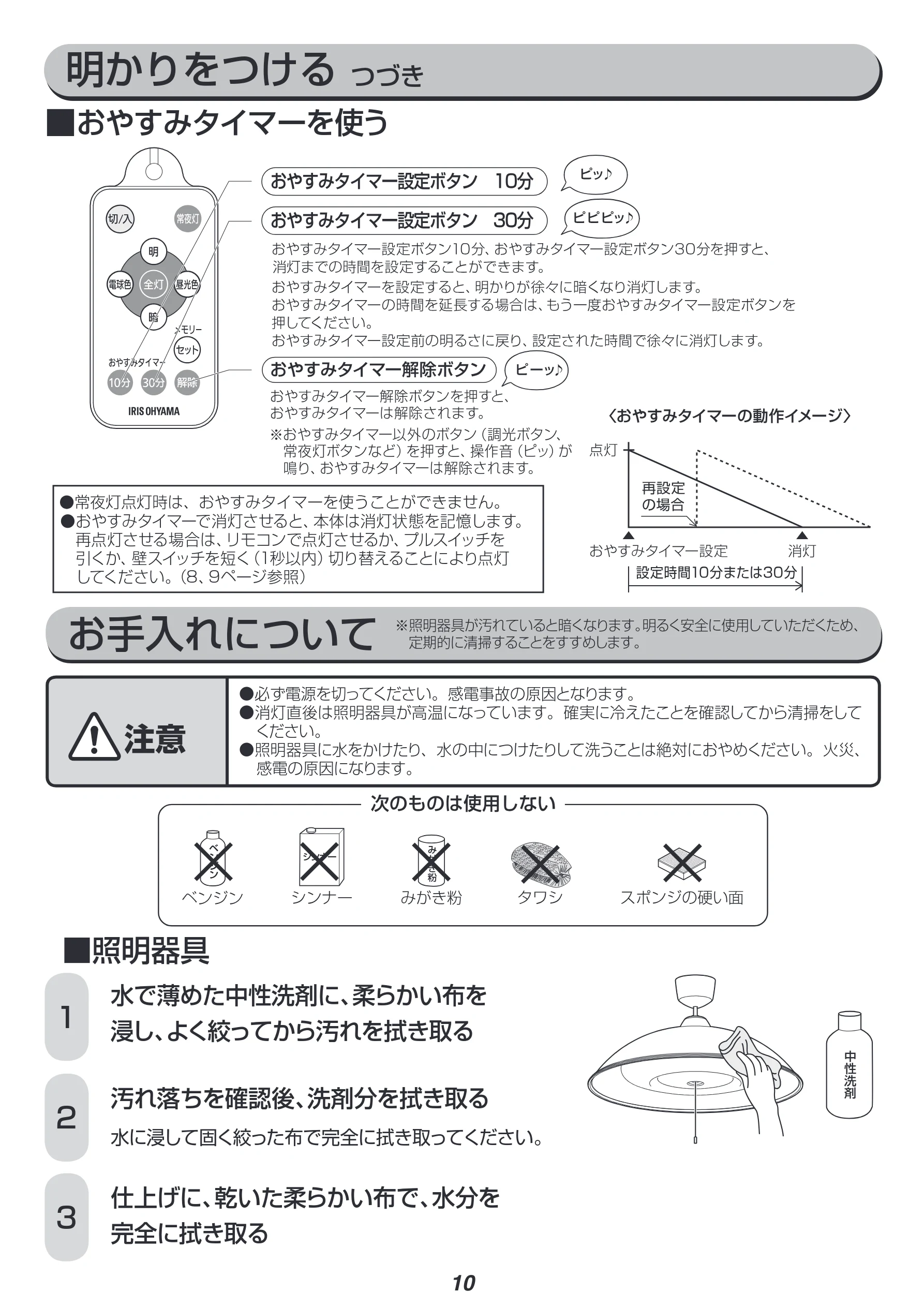 アイリスオーヤマ PLM6DL-YF 取扱説明書 — 明かりをつける つづき — 図版 10-1 — 10ページ