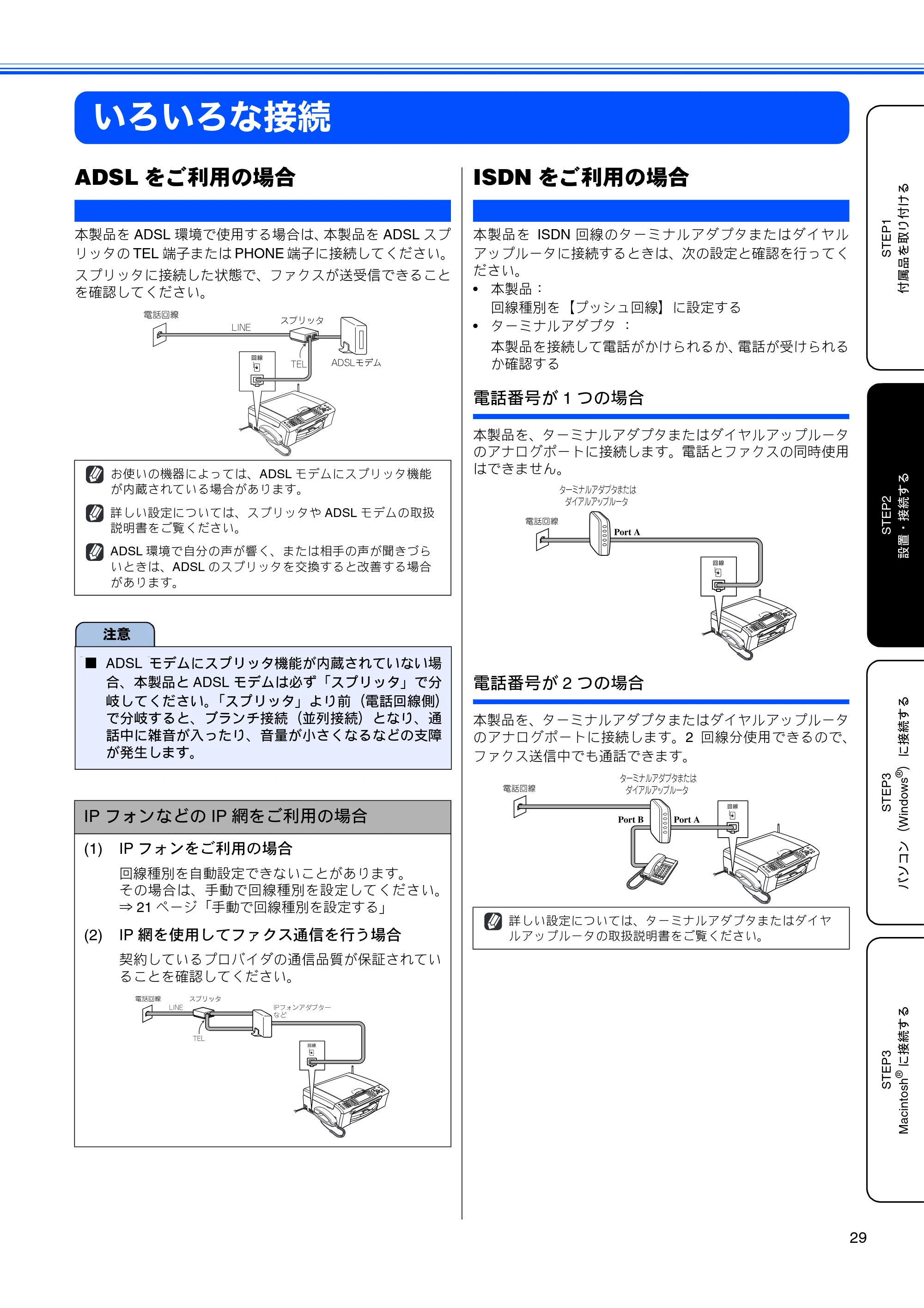 ブラザー MFC-850CDN / MFC-850CDWN / MFC-860CDN かんたん設置ガイド — いろいろな接続 — 原本ページ — 31ページ