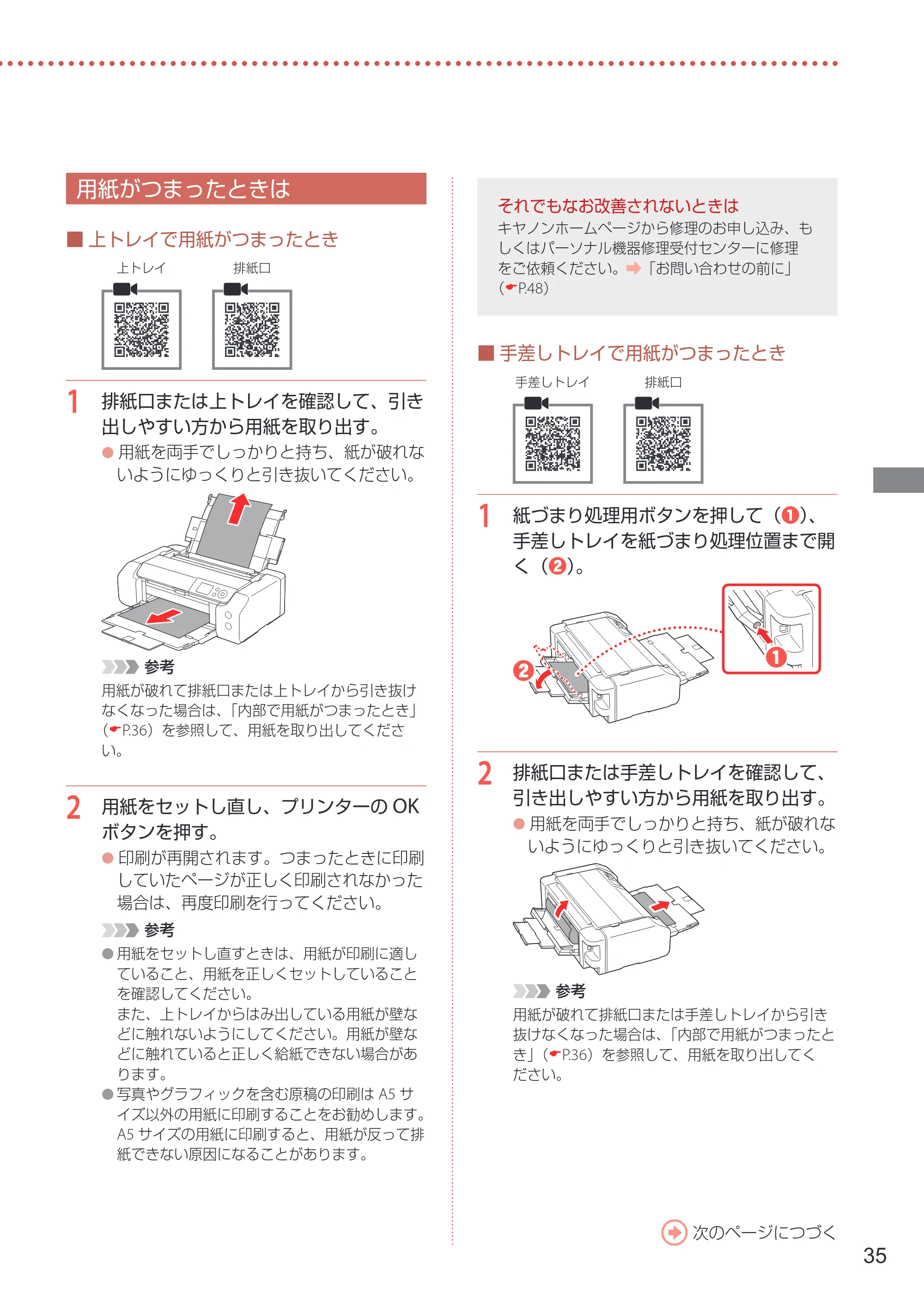 キヤノン PIXUS PRO-S1 PRO-S1 設置・基本操作マニュアル 2026年4月30日掲載（PDF：5.8MB） — 用紙がつまったときは — 原本ページ — 37ページ