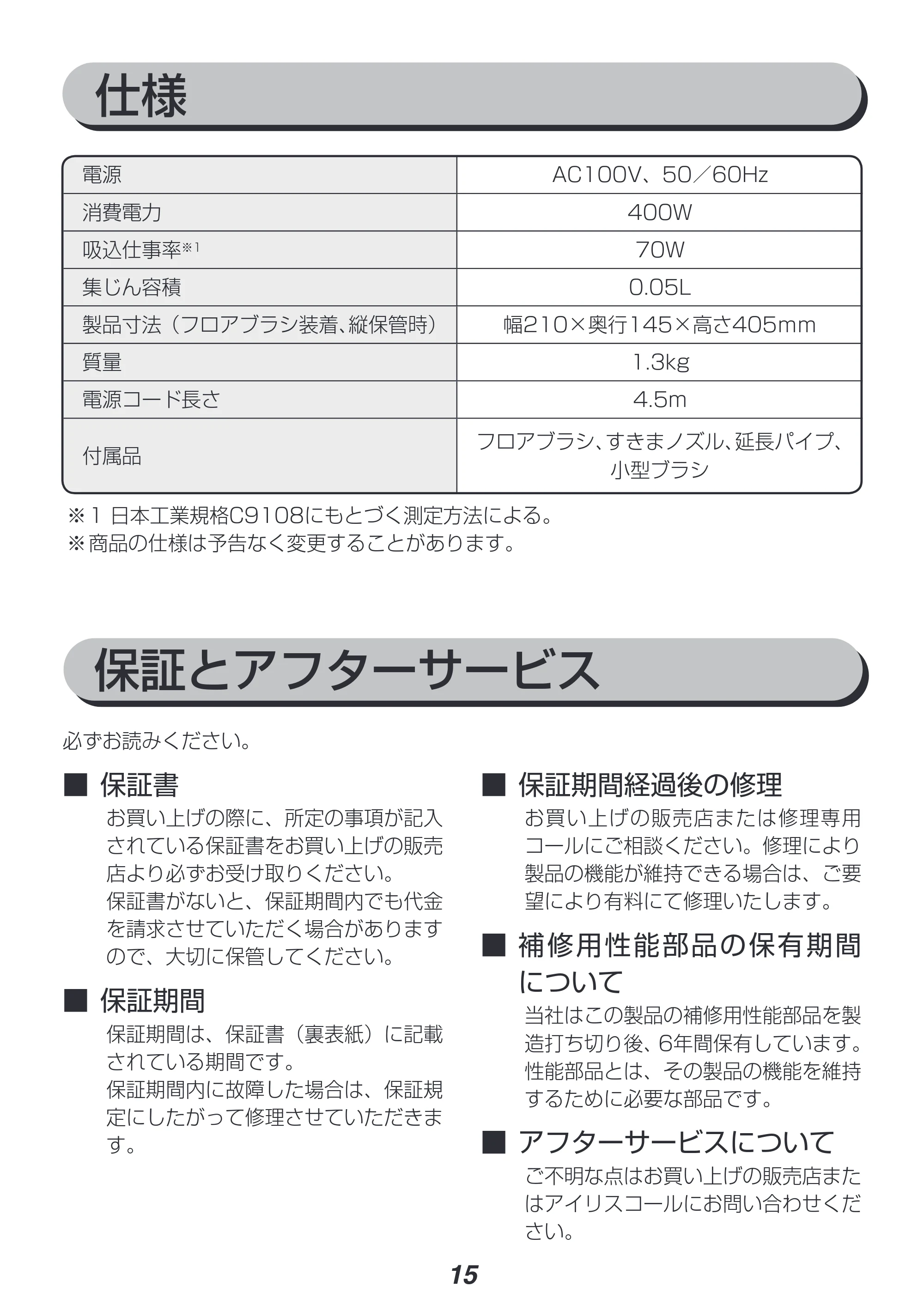 アイリスオーヤマ IC-H404 取扱説明書 — 原本ページ — 15ページ