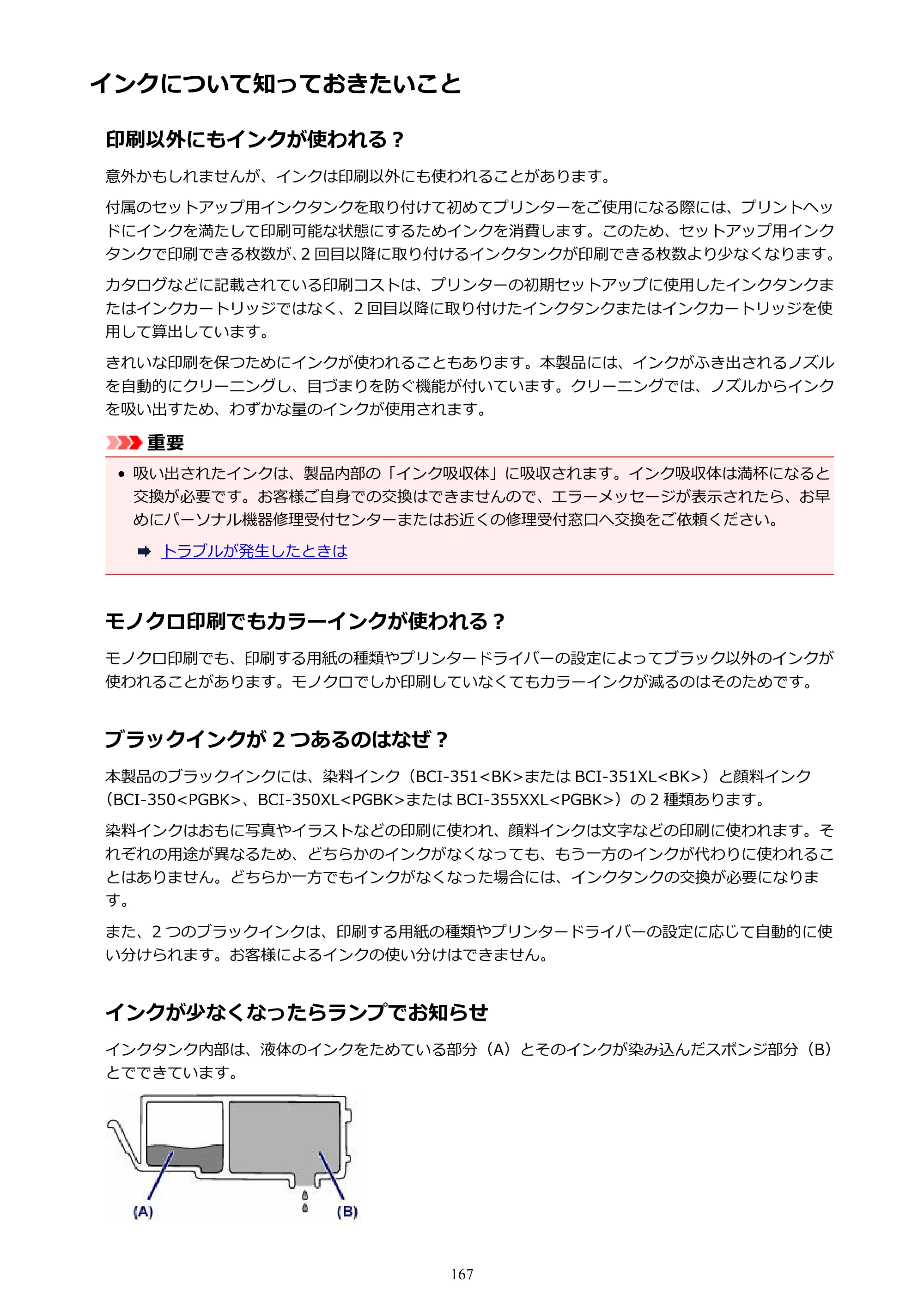 キヤノン PIXUS iX6830 iX6830 （PDF） オンラインマニュアル - 取扱説明書 - （Mac） 2026年5月21日更新（PDF：4.9MB） — インクについて知っておきたいこと — 原本ページ — 167ページ