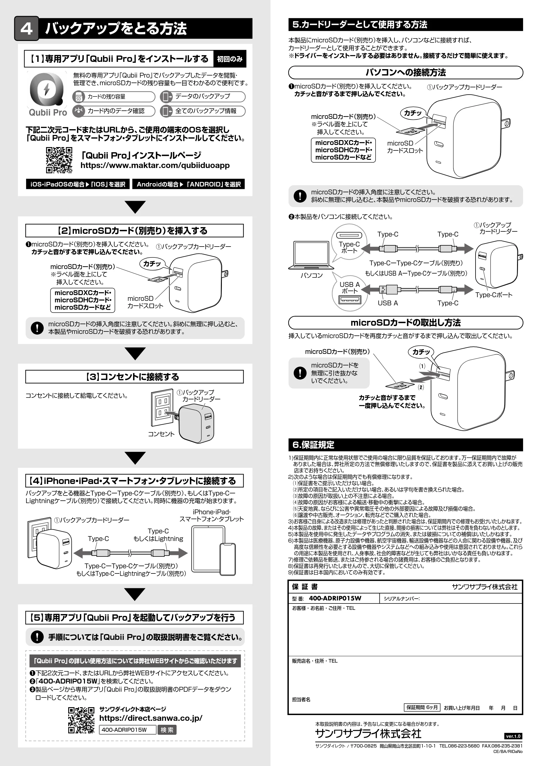 サンワサプライ 402-ADRIP015128W 取扱説明書 — 5.カードリーダーとして使用する方法 — 図版 2-1 — 2ページ
