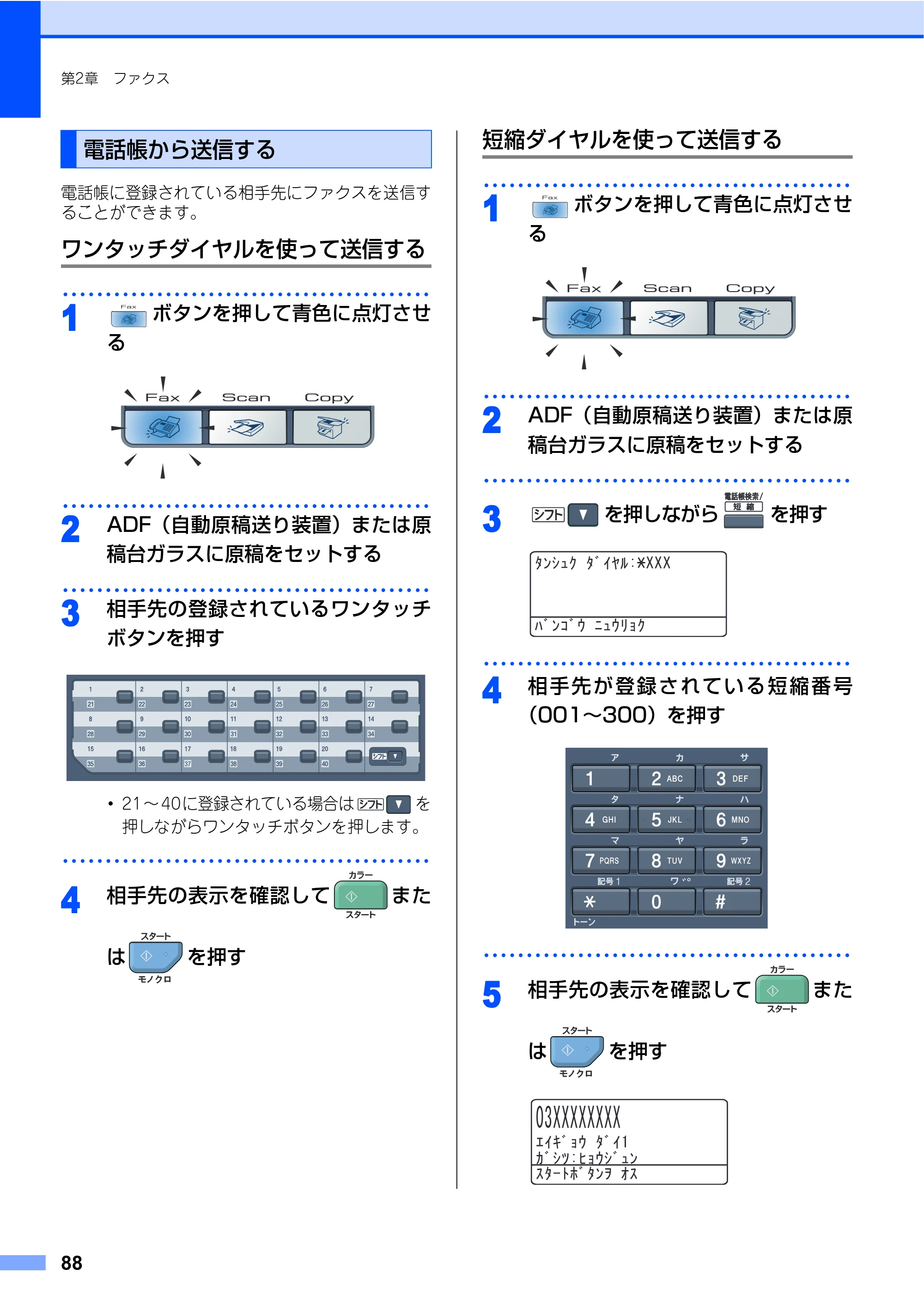 ブラザー MFC-9640CW / MFC-9840CDW 取扱説明書（本体） — 電話帳から送信する — 原本ページ — 88ページ