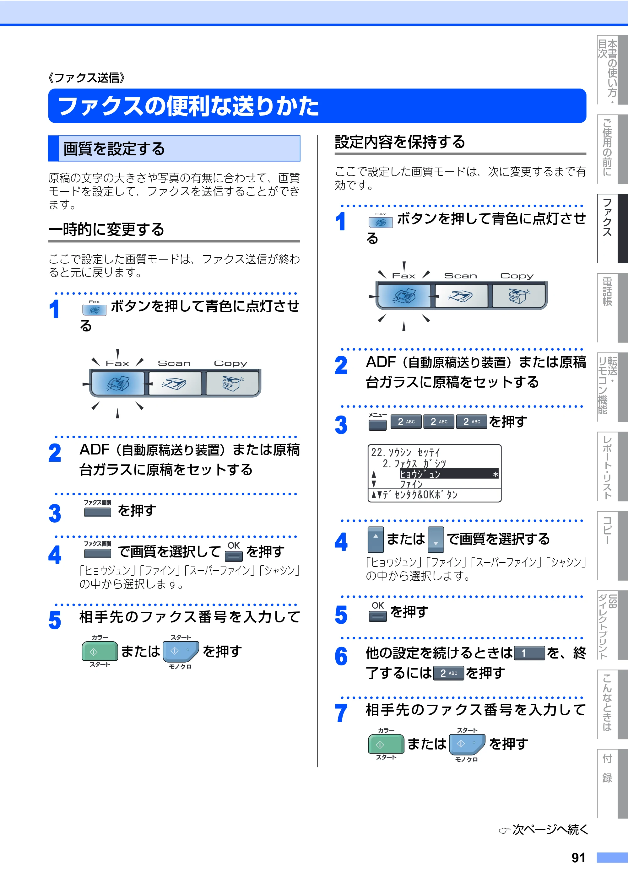 ブラザー MFC-9640CW / MFC-9840CDW 取扱説明書（本体） — ファクスの便利な送りかた — 原本ページ — 91ページ