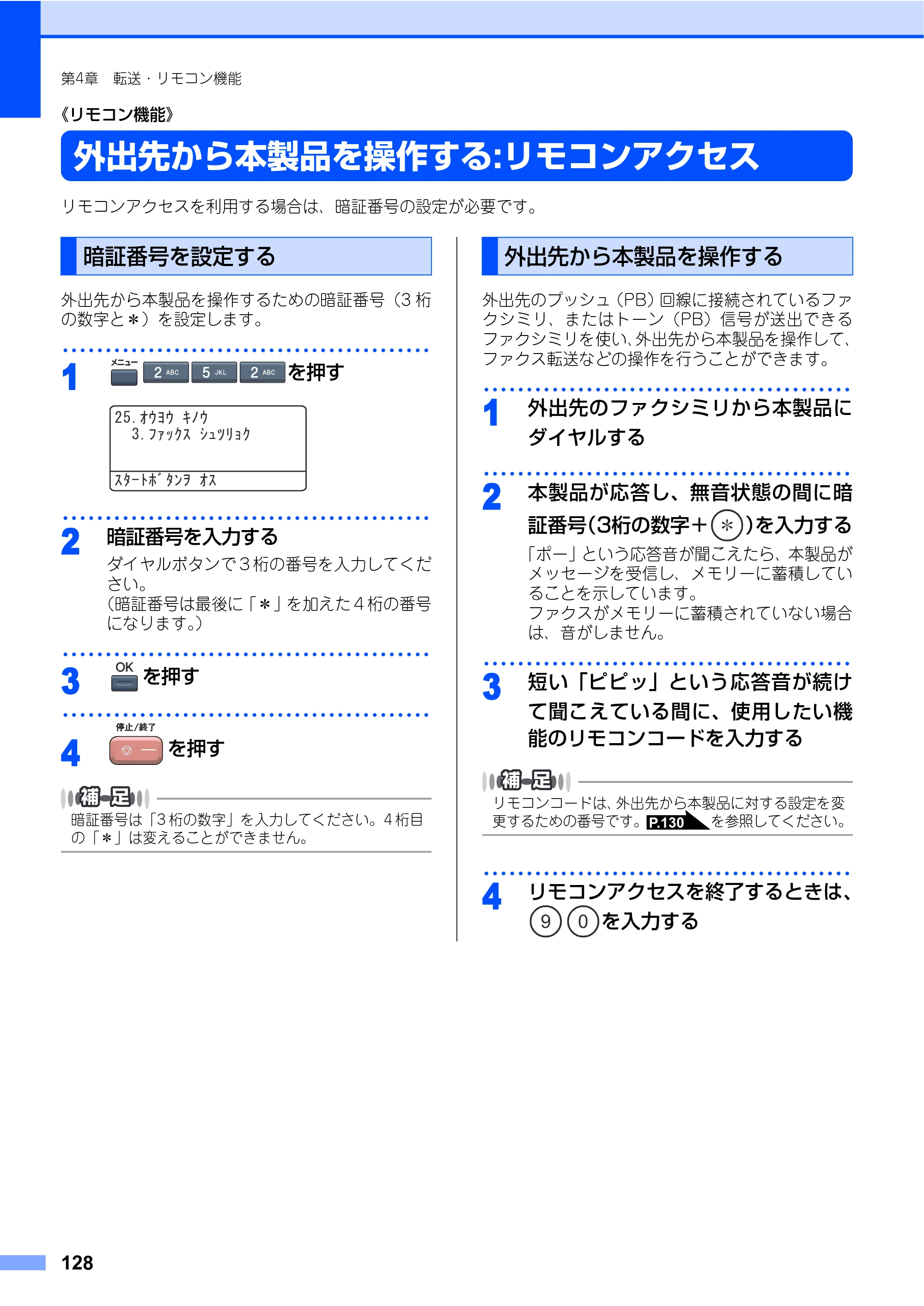 ブラザー MFC-9640CW / MFC-9840CDW 取扱説明書（本体） — 《リモコン機能》 — 原本ページ — 128ページ