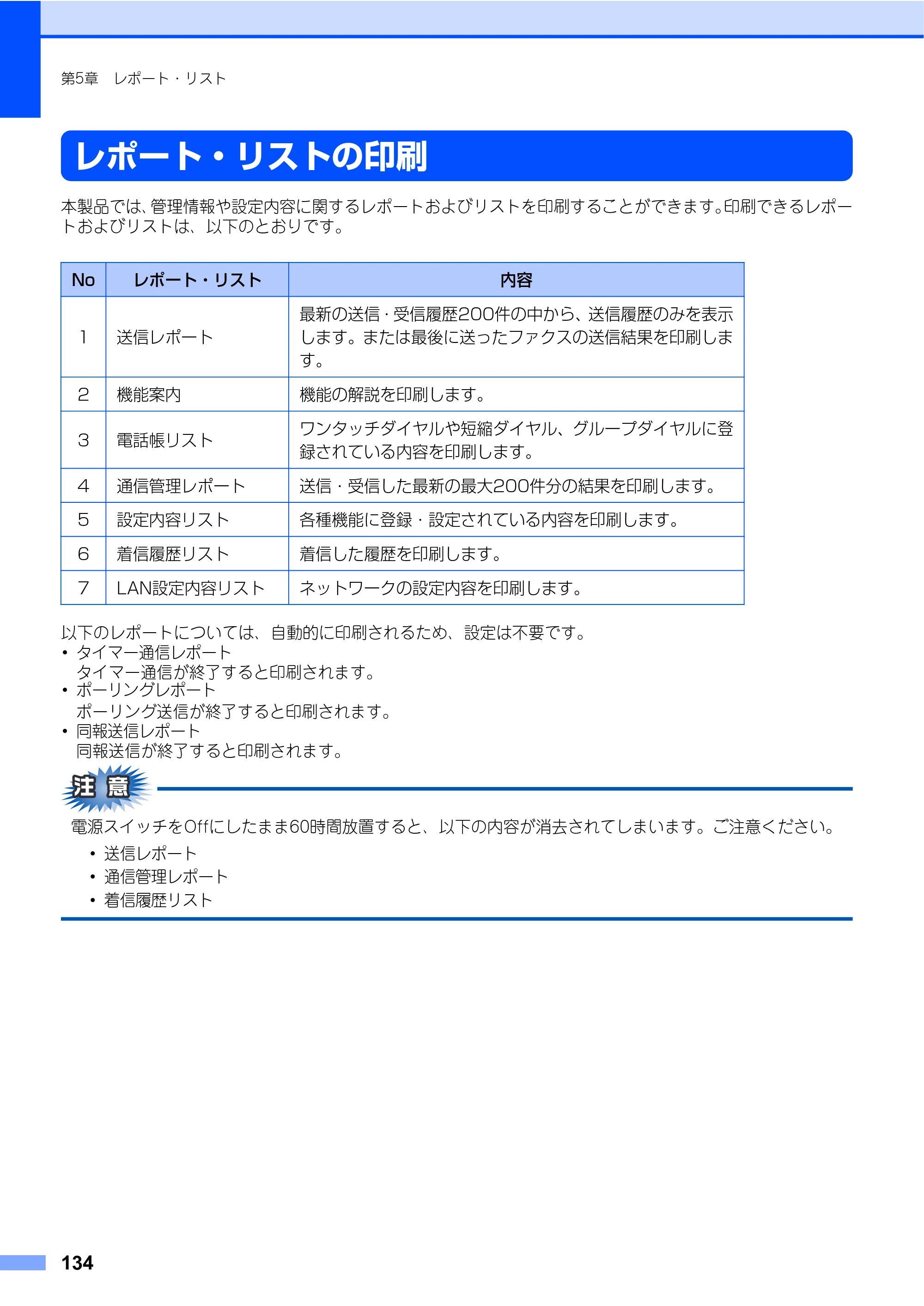 ブラザー MFC-9640CW / MFC-9840CDW 取扱説明書（本体） — レポート・リストの印刷 — 原本ページ — 134ページ