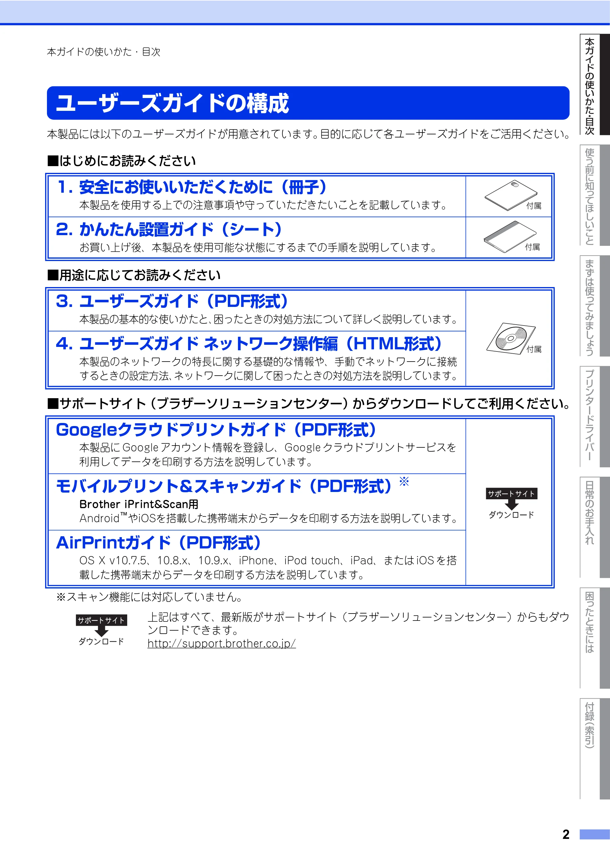 ブラザー HL-L2360DN / HL-L2365DW ユーザーズガイド — ユーザーズガイドの構成 — 原本ページ — 2ページ