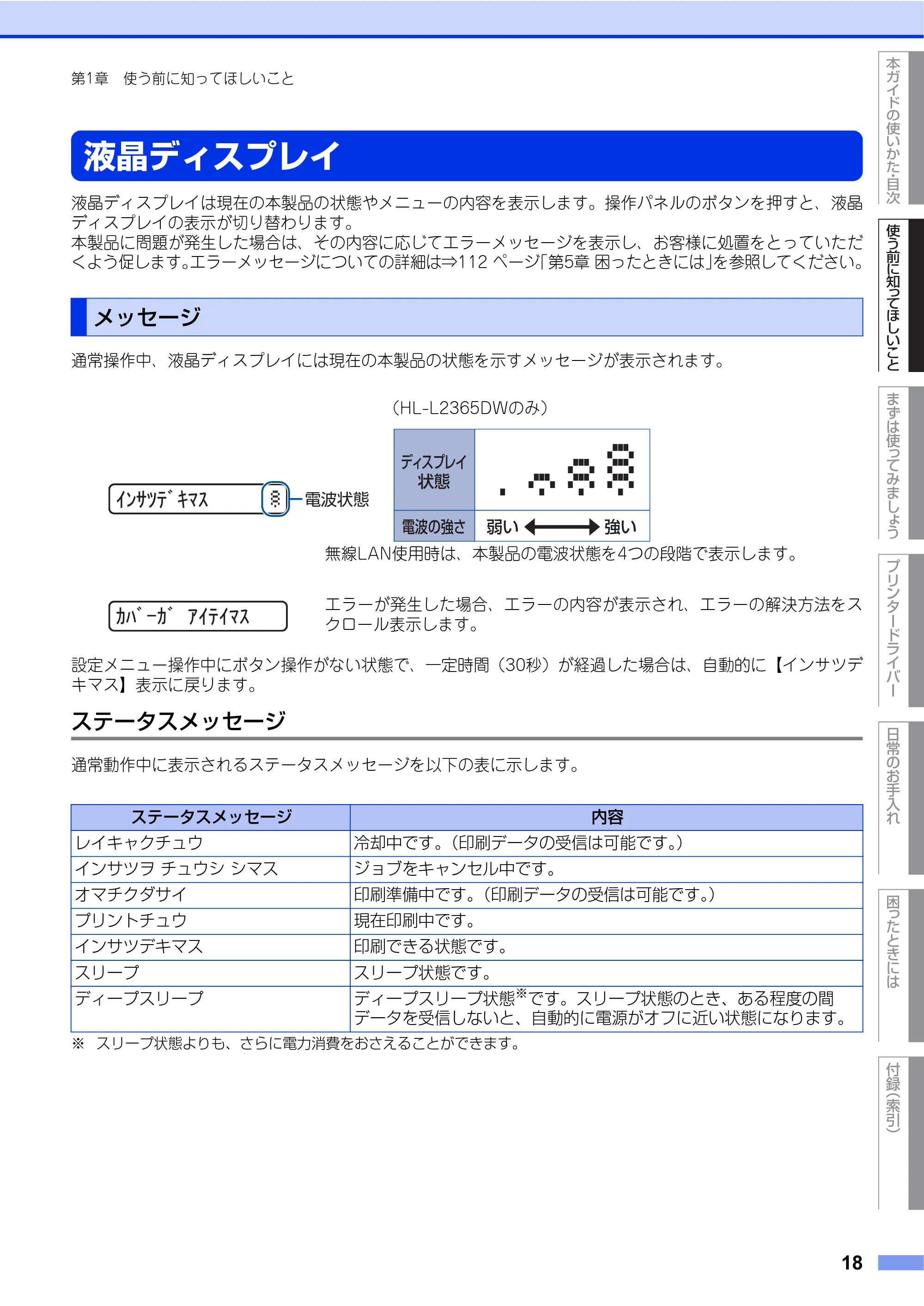ブラザー HL-L2360DN / HL-L2365DW ユーザーズガイド — 液晶ディスプレイ — 原本ページ — 18ページ