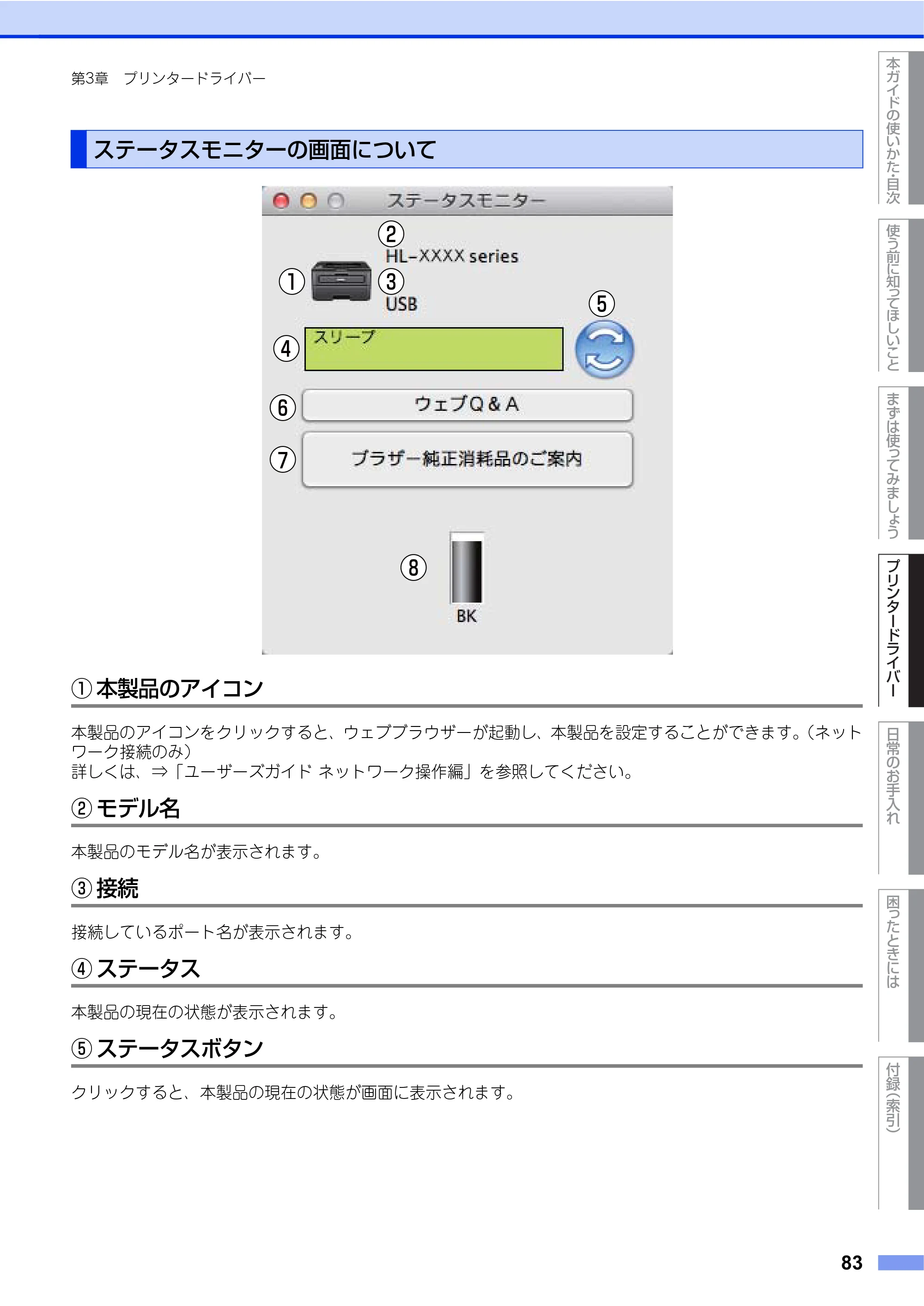 ブラザー HL-L2360DN / HL-L2365DW ユーザーズガイド — ステータスモニターの画面について — 原本ページ — 83ページ