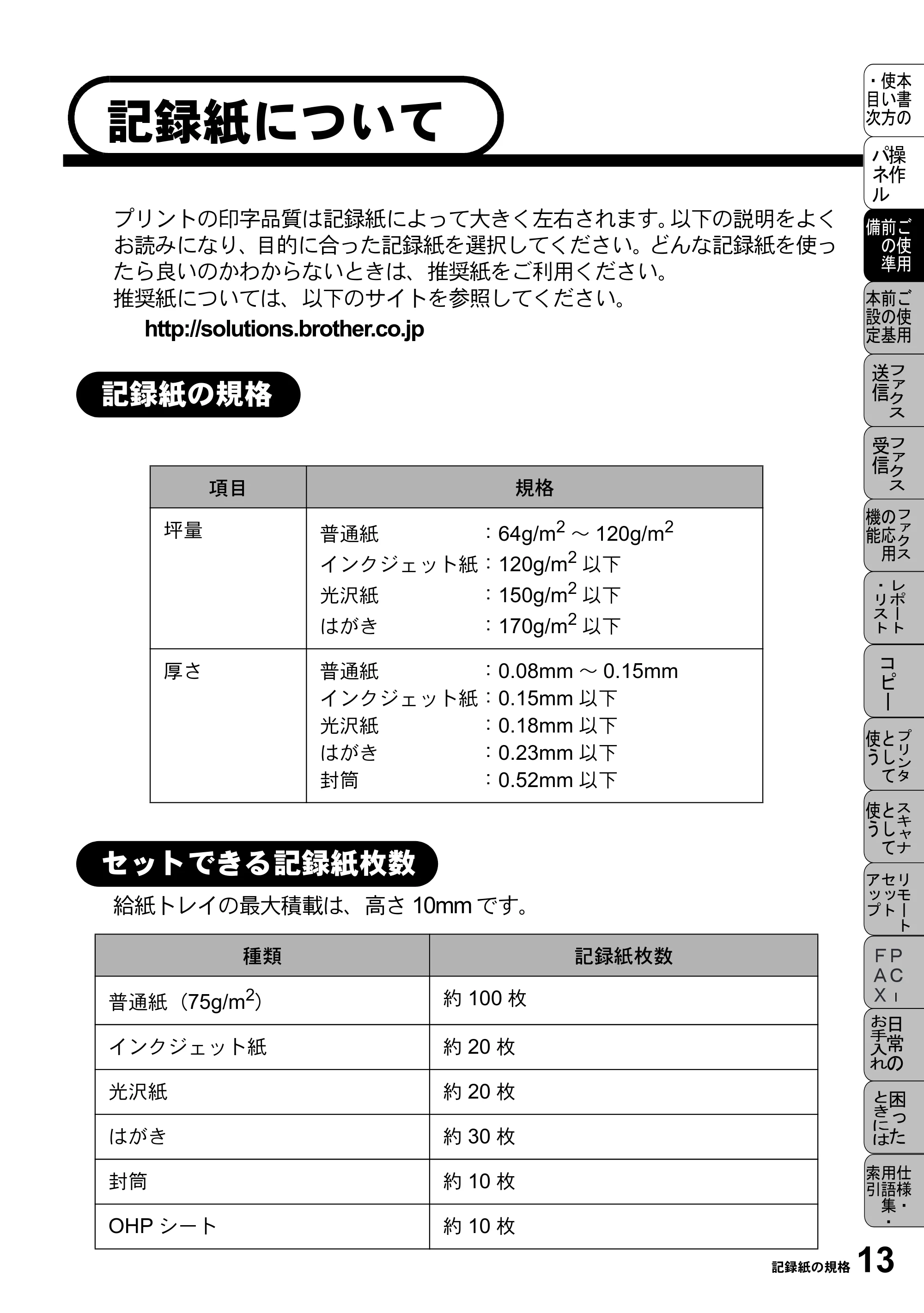 ブラザー MFC-5100J 取扱説明書（本体） — 記録紙について — 原本ページ — 27ページ