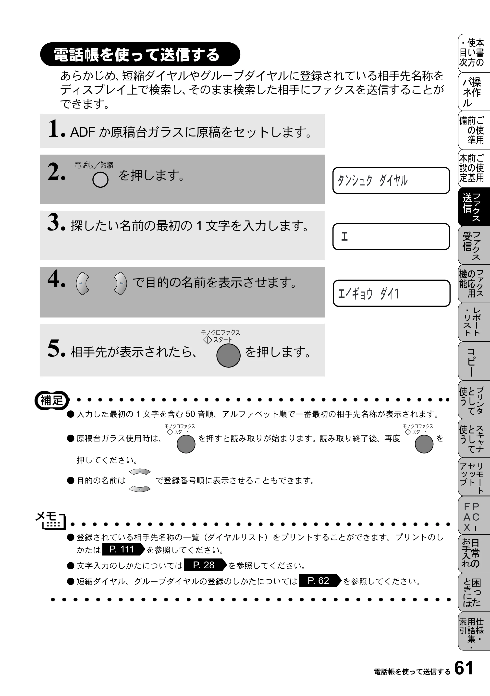 ブラザー MFC-5100J 取扱説明書（本体） — 電話帳を使って送信する — 原本ページ — 75ページ