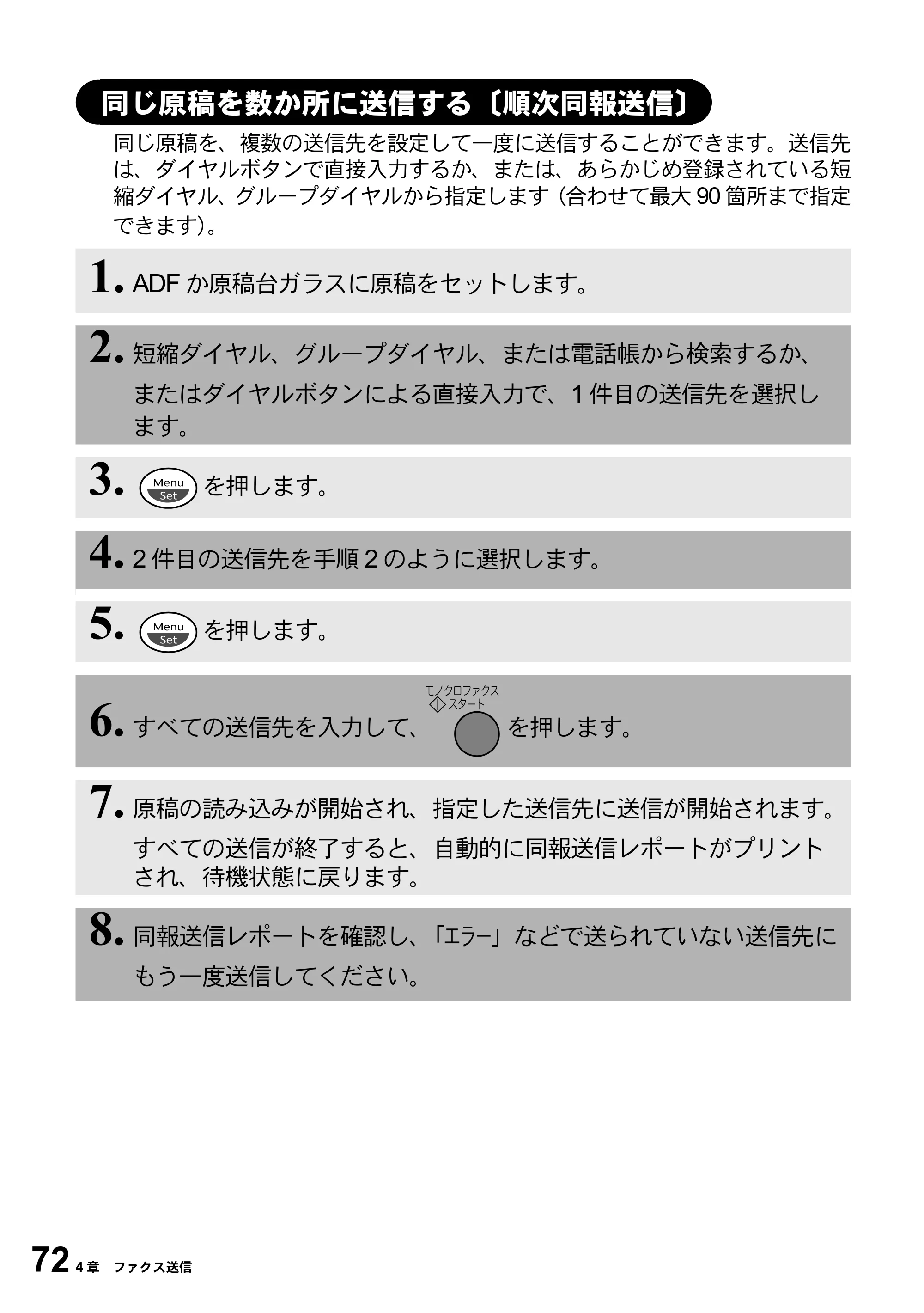 ブラザー MFC-5100J 取扱説明書（本体） — 同じ原稿を数か所に送信する〔順次同報送信〕 — 原本ページ — 86ページ