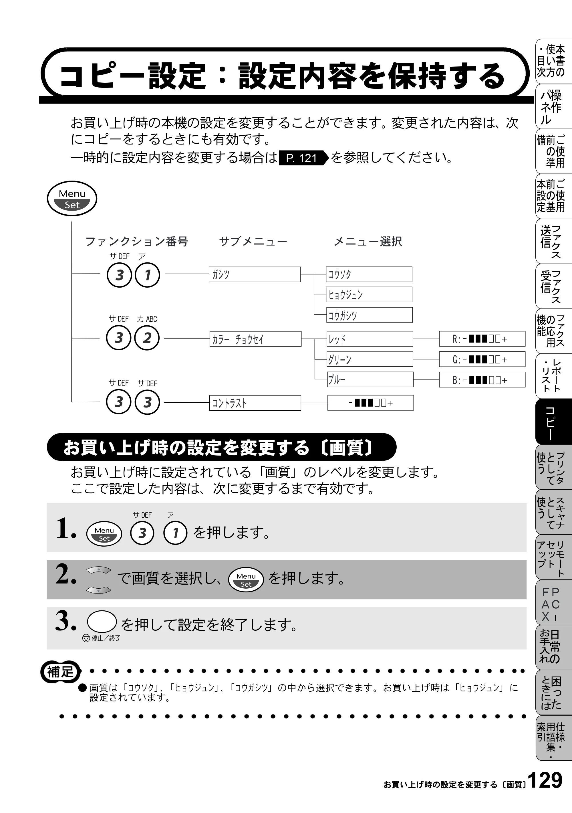 ブラザー MFC-5100J 取扱説明書（本体） — コピー設定：設定内容を保持する — 原本ページ — 143ページ