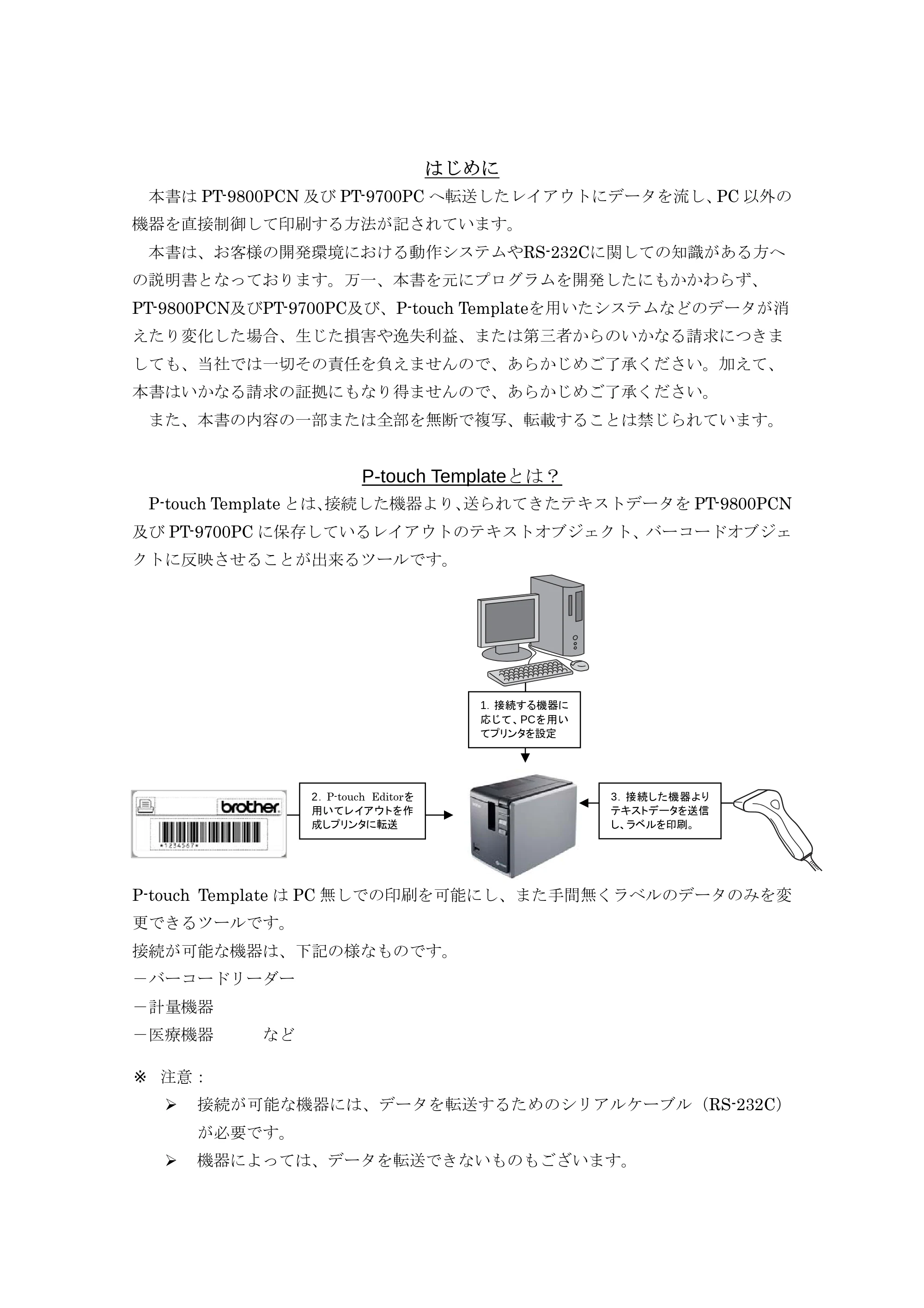 ブラザー PT-9700PC / PT-9800PCN P-touch テンプレートマニュアル / コマンドリファレンス — 原本ページ — 4ページ