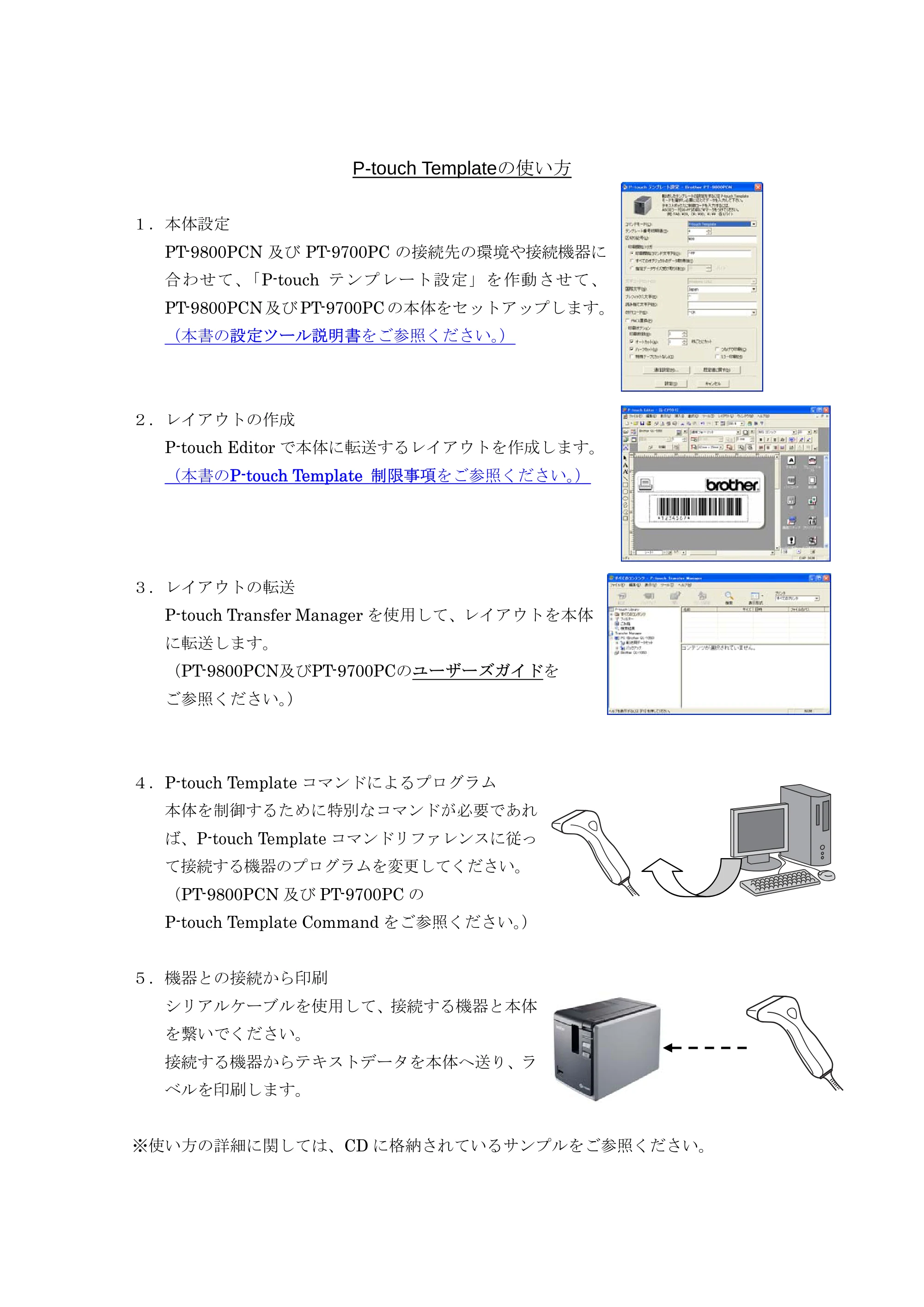 ブラザー PT-9700PC / PT-9800PCN P-touch テンプレートマニュアル / コマンドリファレンス — 原本ページ — 5ページ