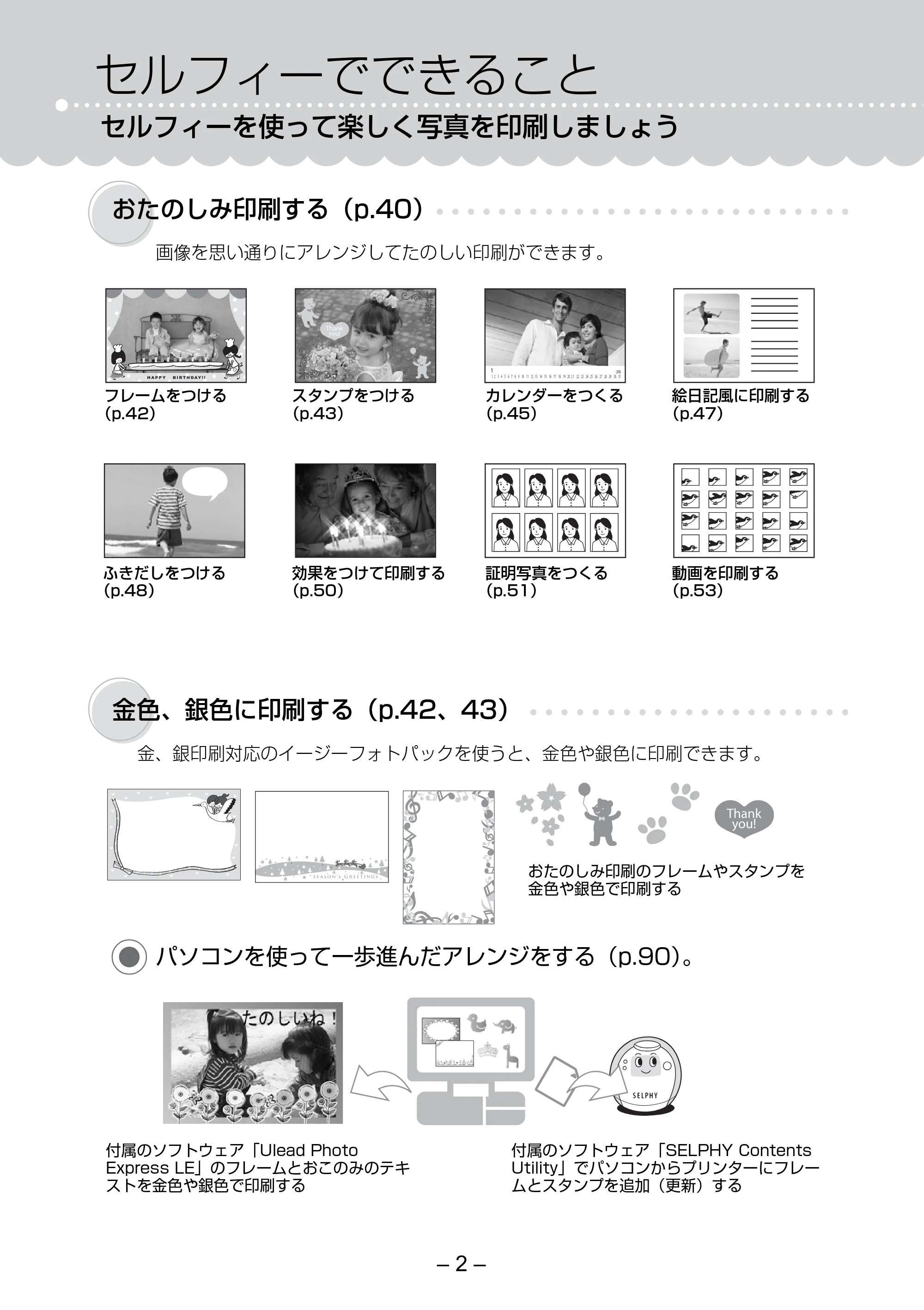 キヤノン SELPHY ES3 プリンターユーザーガイド （PDF形式／5.61Mバイト） — セルフィーでできること — 原本ページ — 2ページ