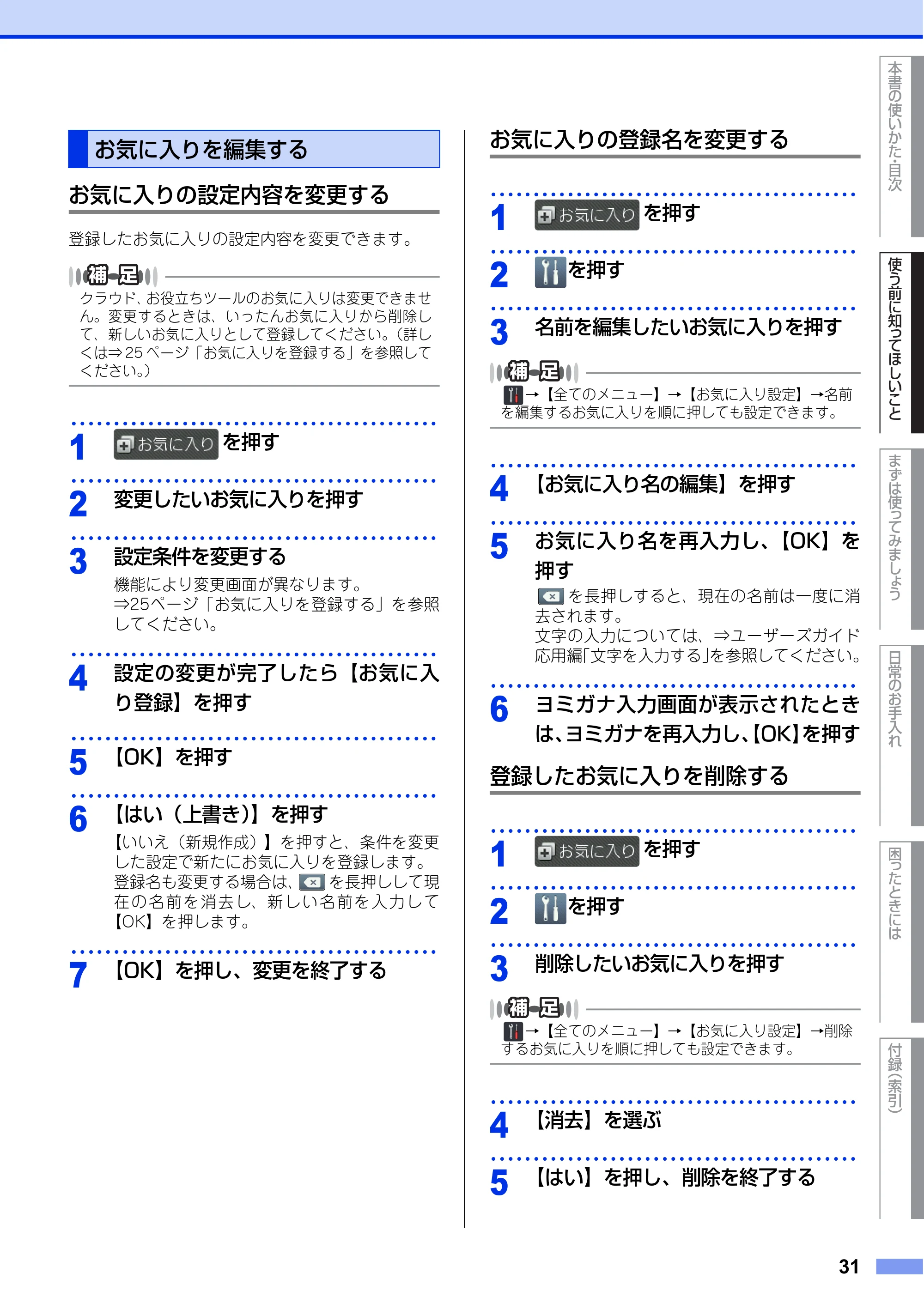 ブラザー MFC-L8650CDW / MFC-L9550CDW ユーザーズガイド ～基本編～ — お気に入りを編集する — 原本ページ — 31ページ