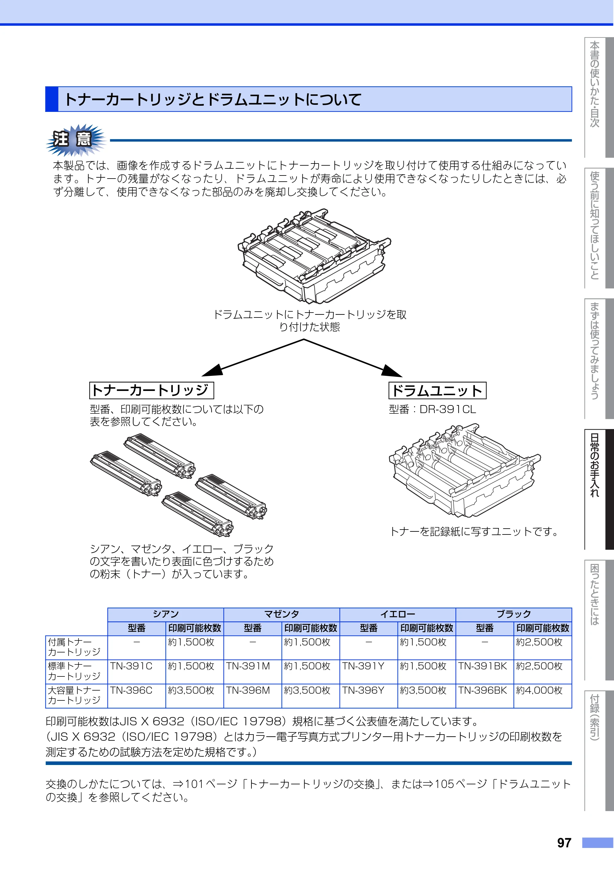 ブラザー MFC-L8650CDW / MFC-L9550CDW ユーザーズガイド ～基本編～ — トナーカートリッジとドラムユニットについて — 原本ページ — 97ページ