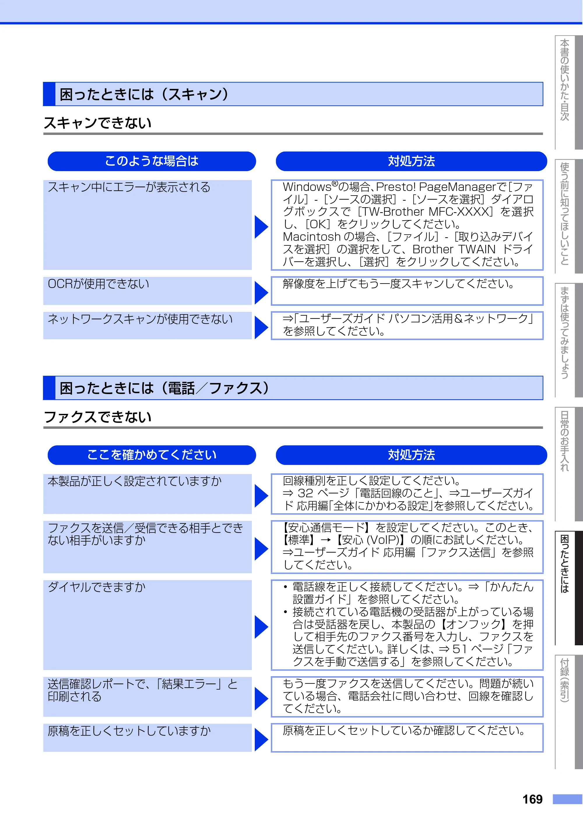 ブラザー MFC-L8650CDW / MFC-L9550CDW ユーザーズガイド ～基本編～ — 困ったときには（スキャン） — 原本ページ — 169ページ