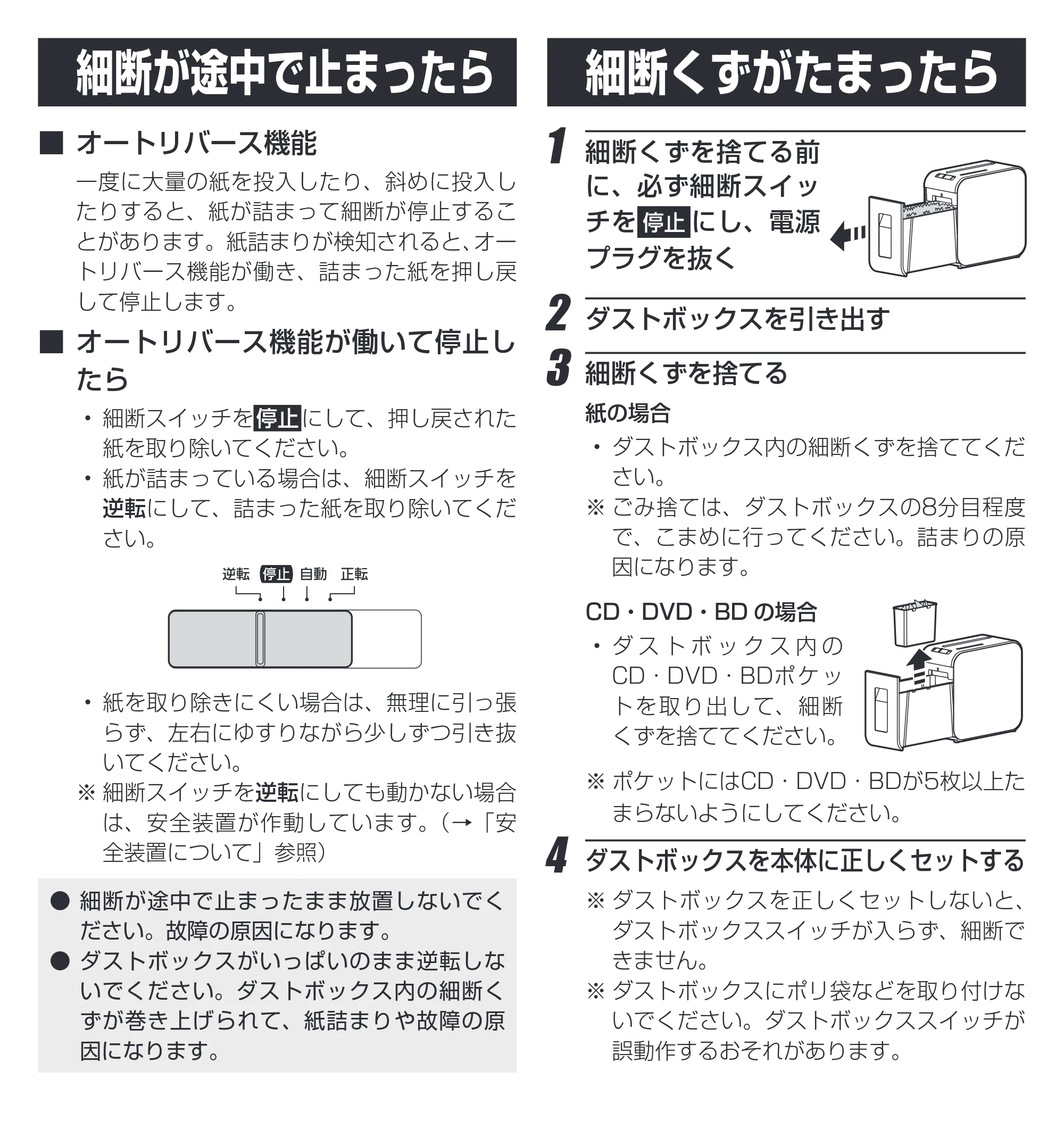 アイリスオーヤマ KP4HMS-C 取扱説明書 — 細断が途中で止まったら 細断くずがたまったら — 原本ページ — 8ページ