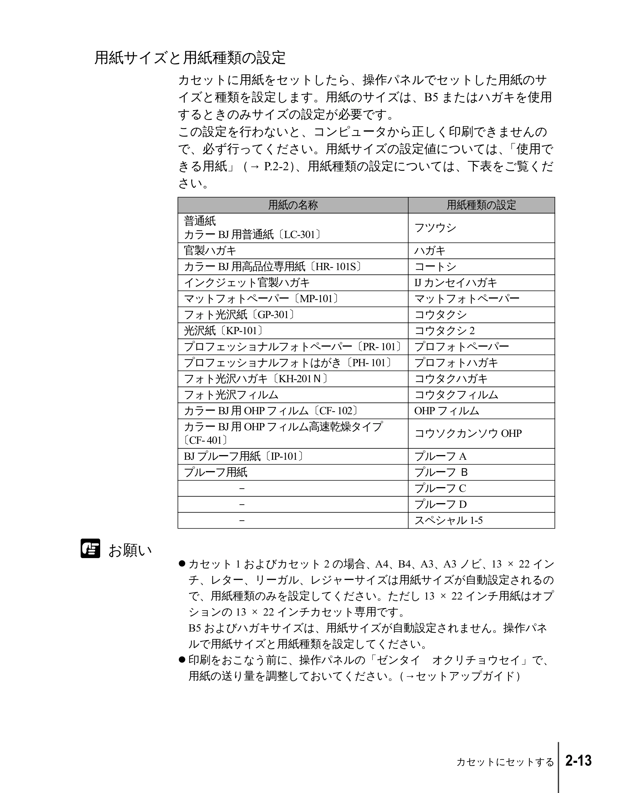 キヤノン W2200 ユーザーズガイド （PDF形式／6.87Mバイト） — 用紙サイズと用紙種類の設定 — 原本ページ — 35ページ