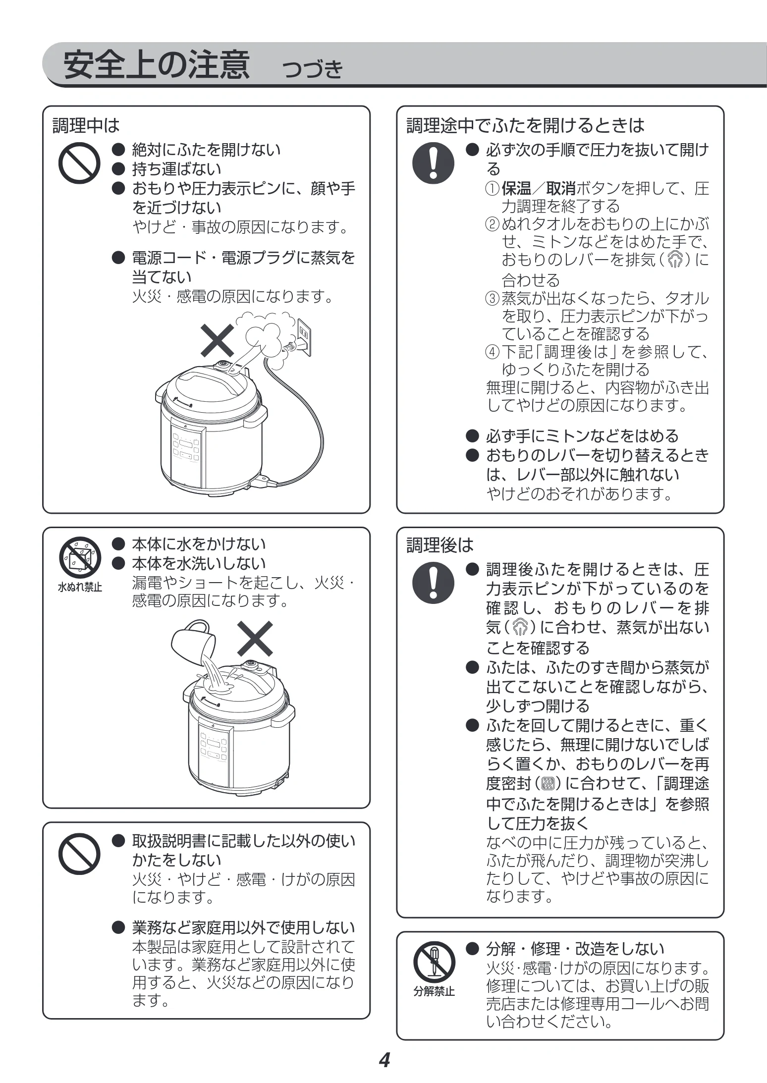 アイリスオーヤマ PC-EMA6 取扱説明書 — 安全上の注意 つづき — 図版 4-1 — 4ページ