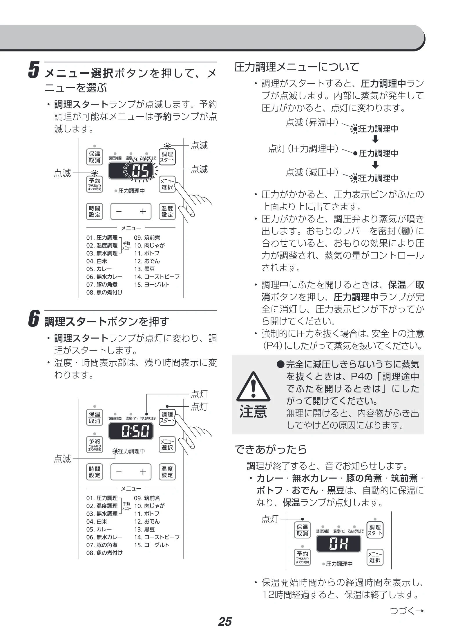 アイリスオーヤマ PC-EMA6 取扱説明書 — 5 メニュー選択ボタンを押して、メ ニューを選ぶ — 図版 25-1 — 25ページ