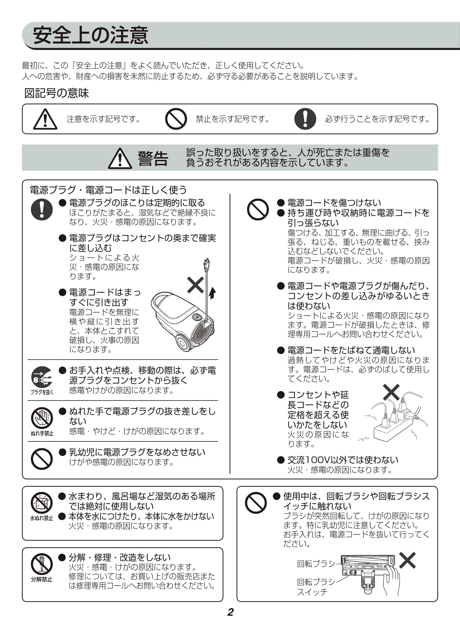 アイリスオーヤマ IC-BTP3 取扱説明書 — 安全上の注意 — 図版 2-1 — 2ページ