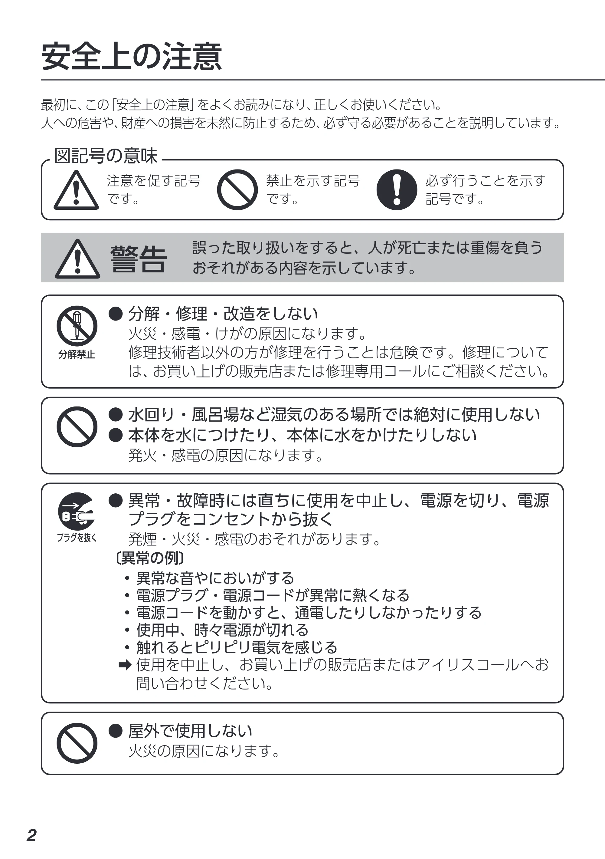 アイリスオーヤマ AHM-MH60 取扱説明書 — 原本ページ — 2ページ