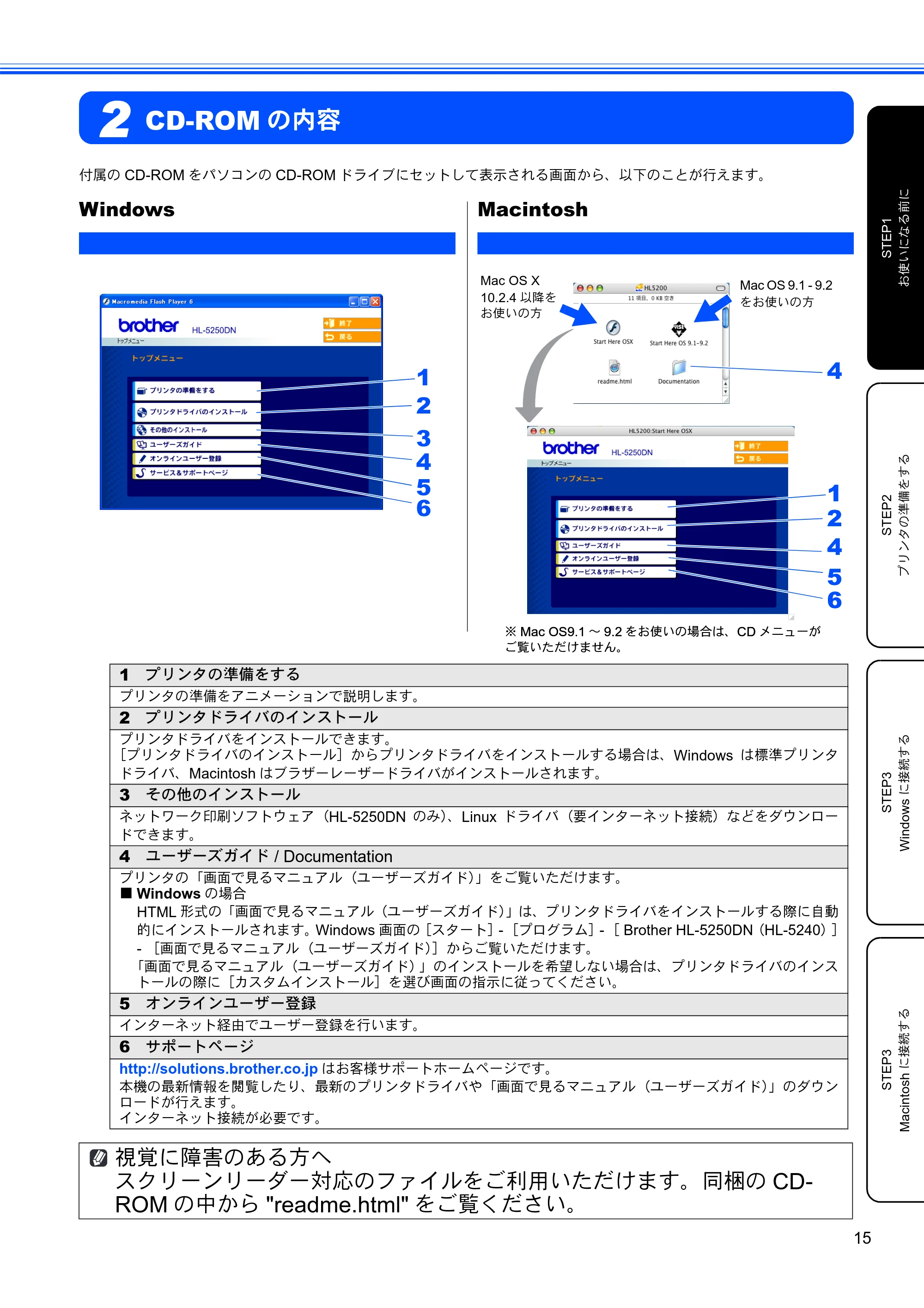 ブラザー HL-5240 / HL-5250DN かんたん設置ガイド — CD-ROMの内容 — 原本ページ — 17ページ