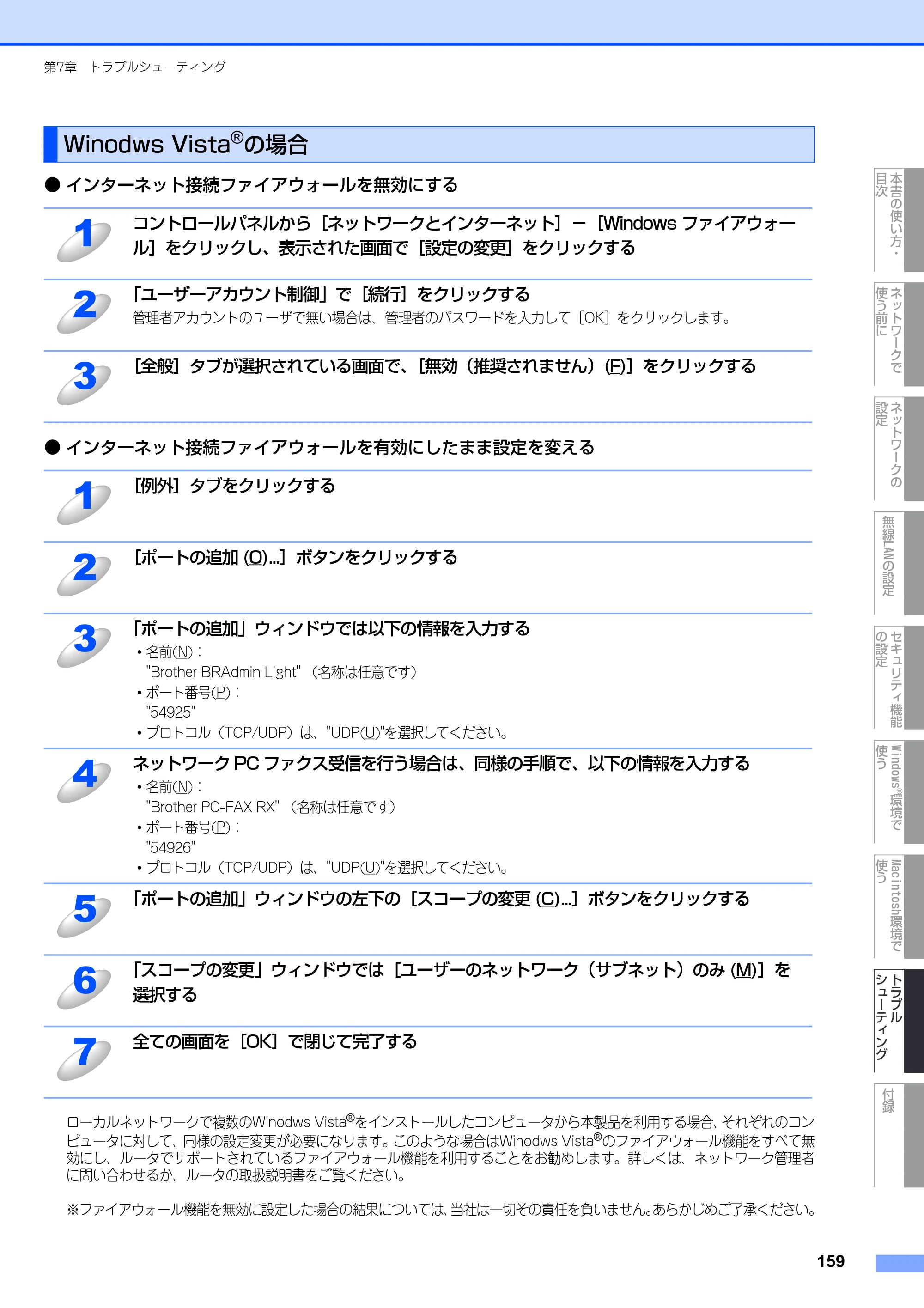 ブラザー MFC-9640CW / MFC-9840CDW ネットワーク取扱説明書 — Winodws Vista®の場合 — 原本ページ — 160ページ