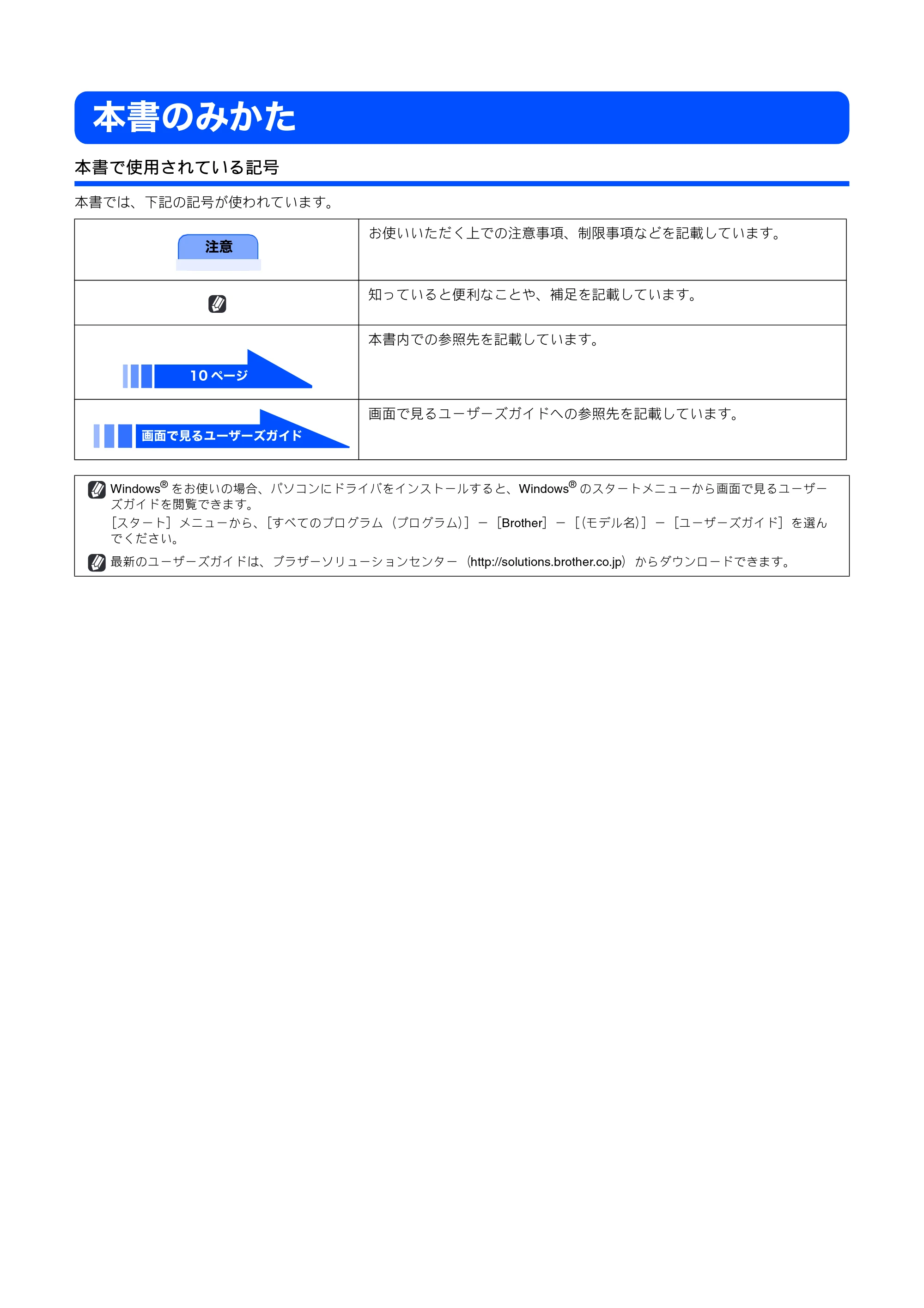 ブラザー MFC-5860CN 取扱説明書（本体） — 本書のみかた — 原本ページ — 2ページ