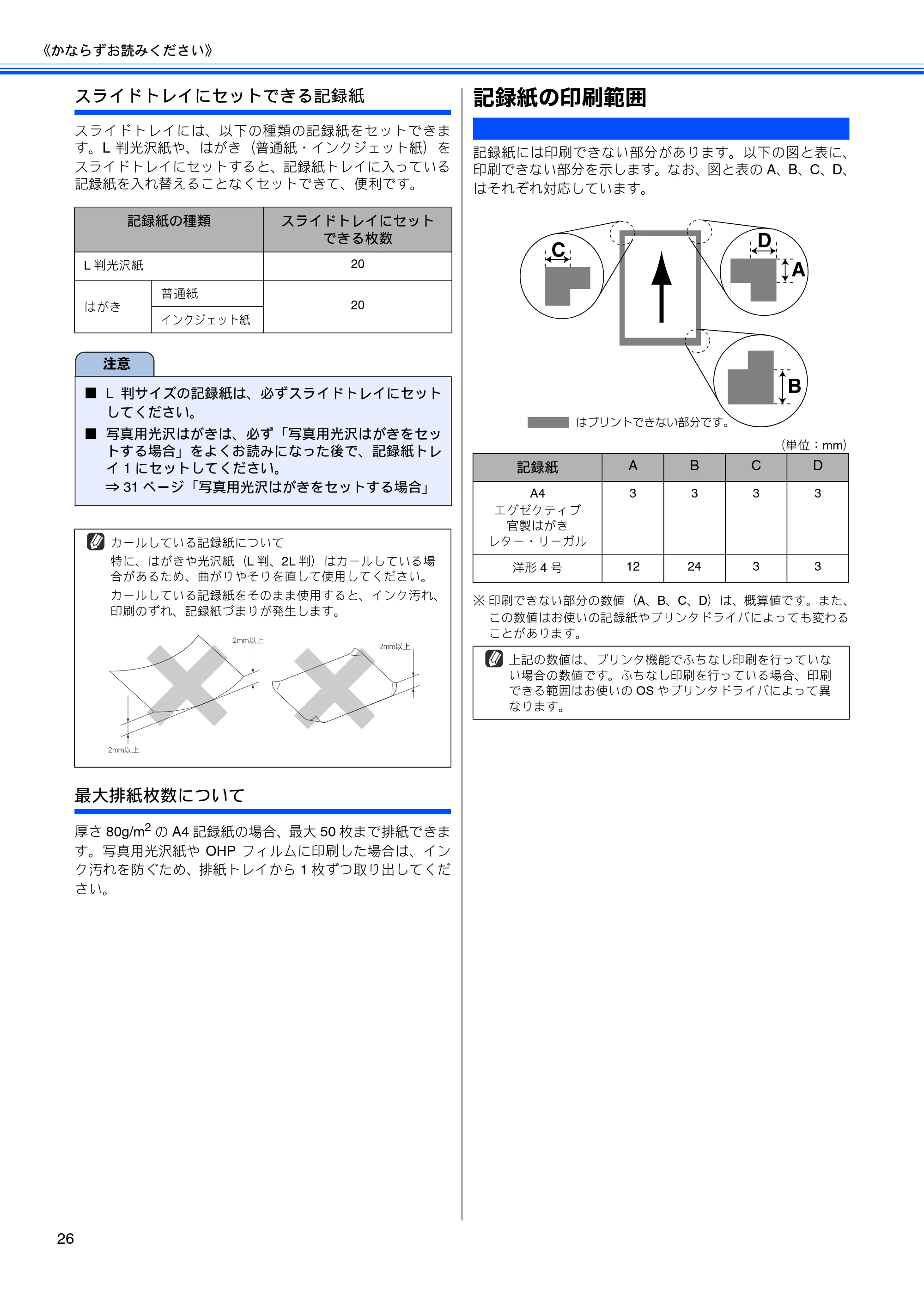 ブラザー MFC-5860CN 取扱説明書（本体） — 記録紙の印刷範囲 — 原本ページ — 28ページ
