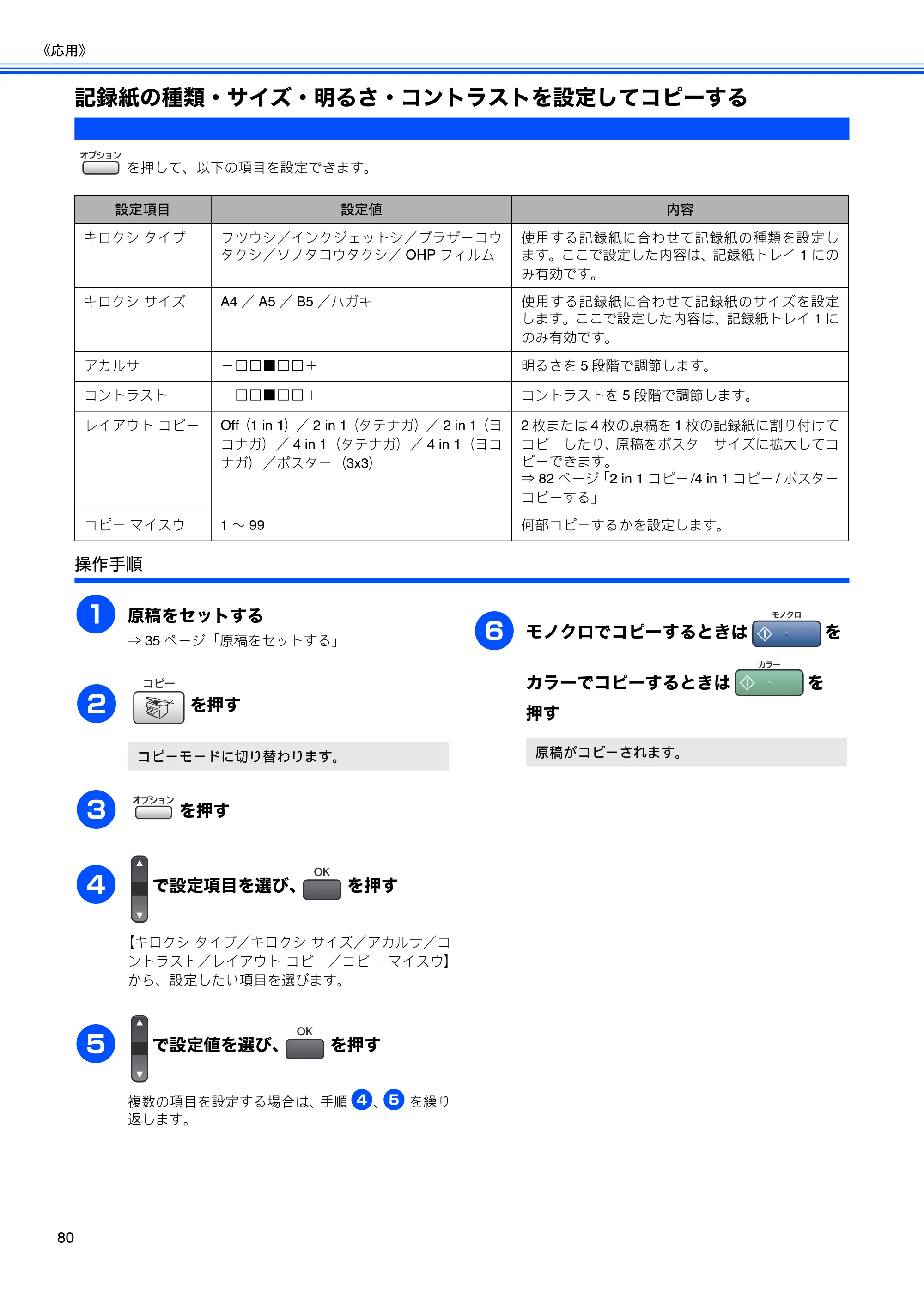 ブラザー MFC-5860CN 取扱説明書（本体） — 記録紙の種類・サイズ・明るさ・コントラストを設定してコピーする — 原本ページ — 82ページ
